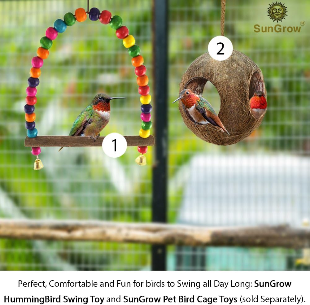 SunGrow Colorful Finch Swing Toy with Bells, Wooden Perch Stand for Canary, Lovebird & Budgie, 8.5x6 Inches, Sturdy Rocking Gym, Small Bird Cage Accessories to Balance, Exercise & Training - Happypetzone.online - Image 6