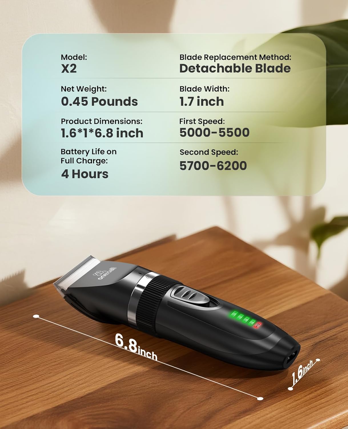 oneisall Quiet Cat Clippers for Matted & Long Hair, 2-Speed Cordless Pet Shaver Grooming Kit for Cats, Small Dogs & Animals (Black) - Happypetzone.online - Image 9