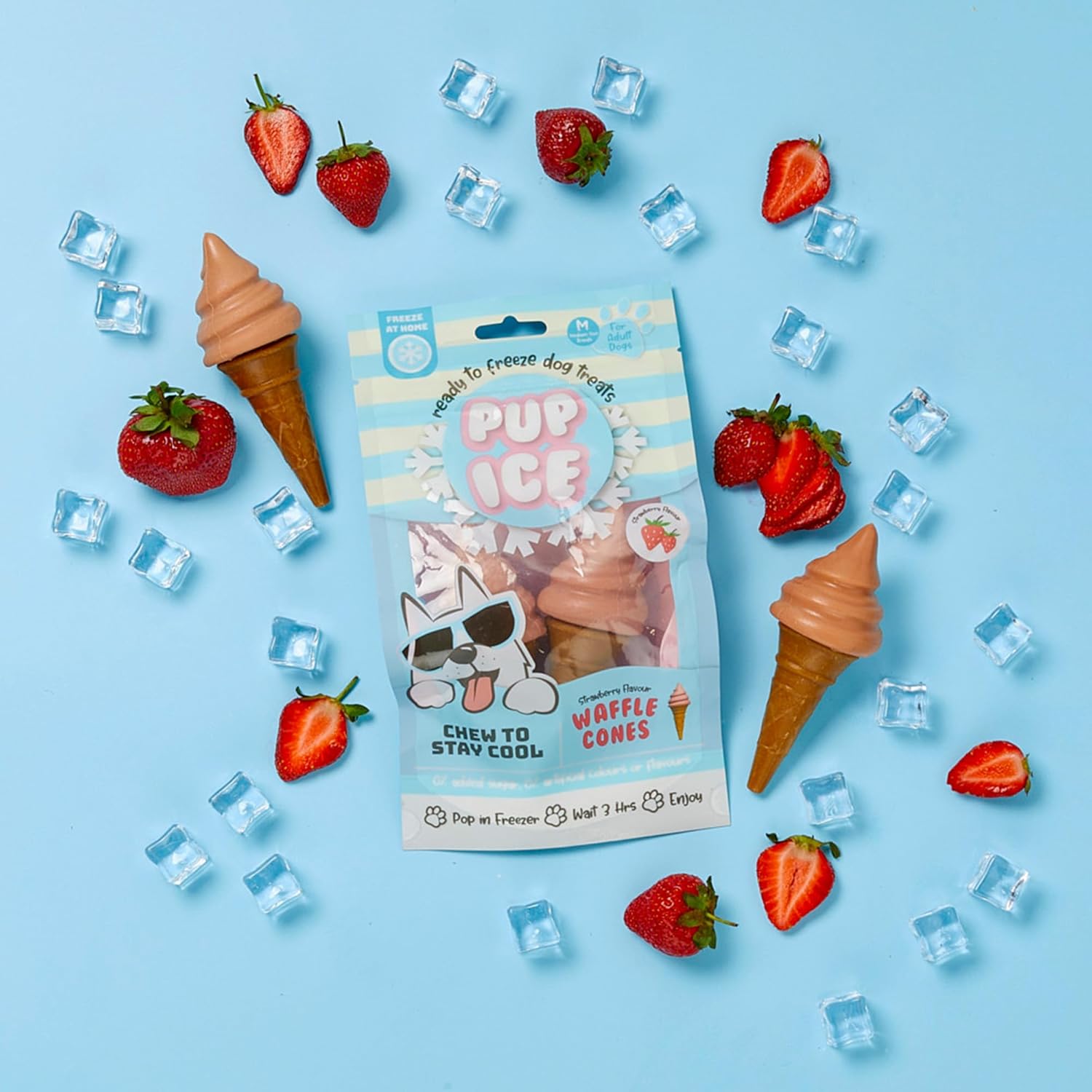 SPOT Pup Ice- Ready to Freeze at Home Dog Treats-Edible Chews for Medium Breed Dogs & Puppies with Real Chicken to Keep Your Pup Cool Year Round, Waffle Cone Strawberry Flavor, 2pcs - Happypetzone.online - Image 6