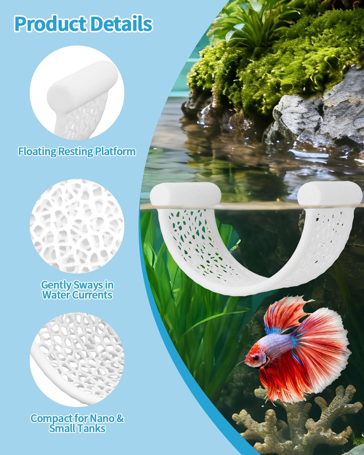 Floating Betta Hammock, Betta Fish Hammock, Floating Rest Platform or Small Aquariums, Nano Tanks, Shrimp, Corydoras, Betta Fish Tank Accessories, Fish Tank Decor, 3D Printed Aquarium Decor (White) - Happypetzone.online - Image 3