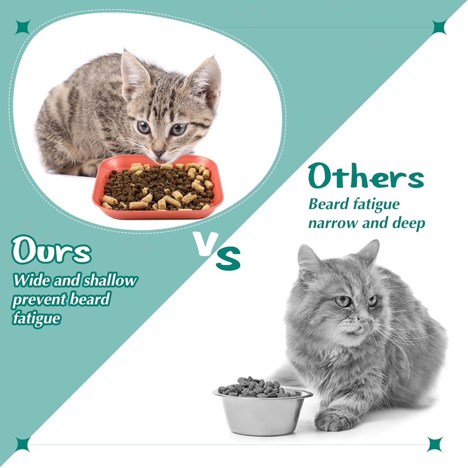 Gerrii 12 Pieces Beard Fatigue Relief Cat Bowl 6 Inch Shallow Cat Food Dish Square Wet Feeding Bowl Wide and Small Plate for Kitten and Short Legged Kitten Wheat Straw(Classic) - Happypetzone.online - Image 6