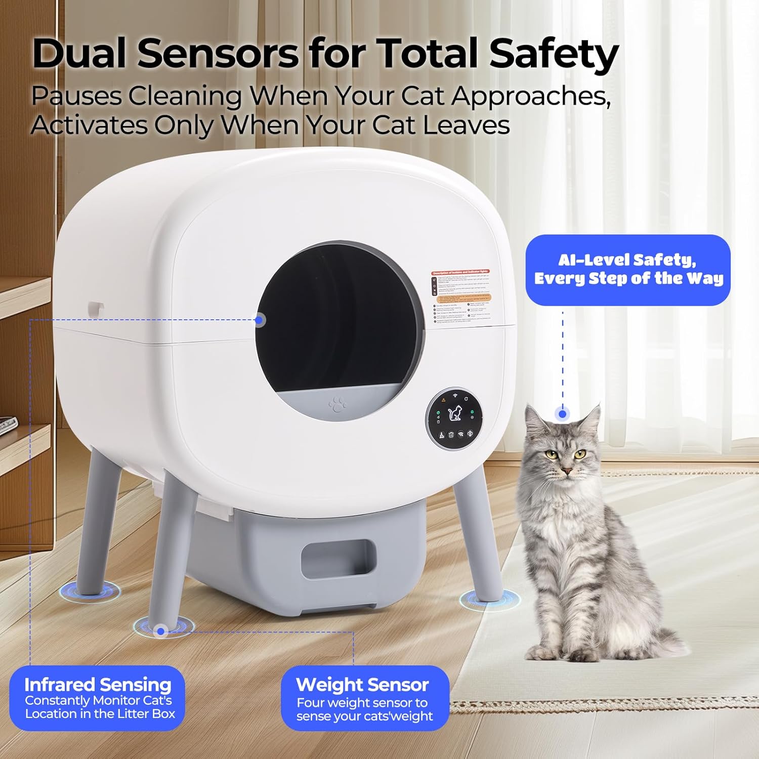 Fsitego Self-Cleaning Cat Litter Box: Extra Large Automatic Litter Box for Multiple Cats, Odor Control, Low Noise, App & Panel Control, Easy Waste Disposal - Happypetzone.online - Image 4