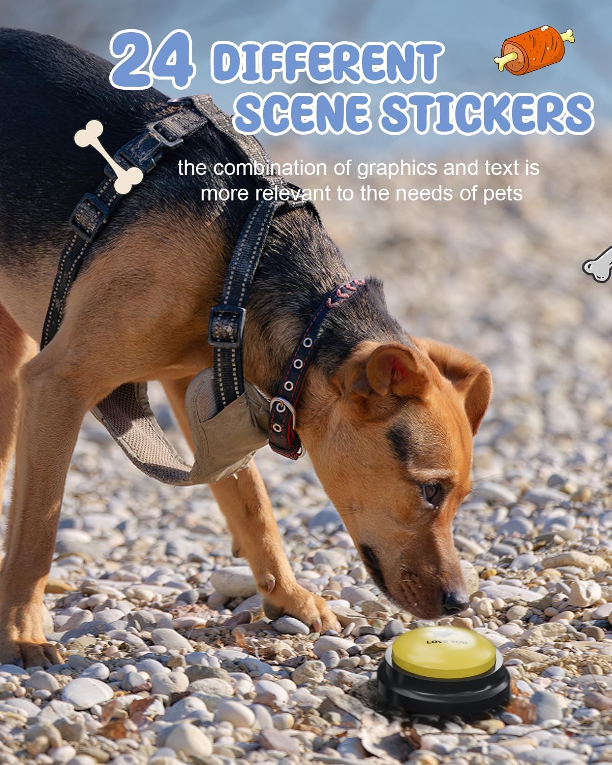 Acools Dog Buttons for Communication, 6 Pcs Dog Talking Button Set, 30s Voice Recordable Pet Training Buzzer, Speaking Buttons for Cats & Dogs with Waterproof Dog Activity Mat and 24 Scene Stickers - Happypetzone.online - Image 3