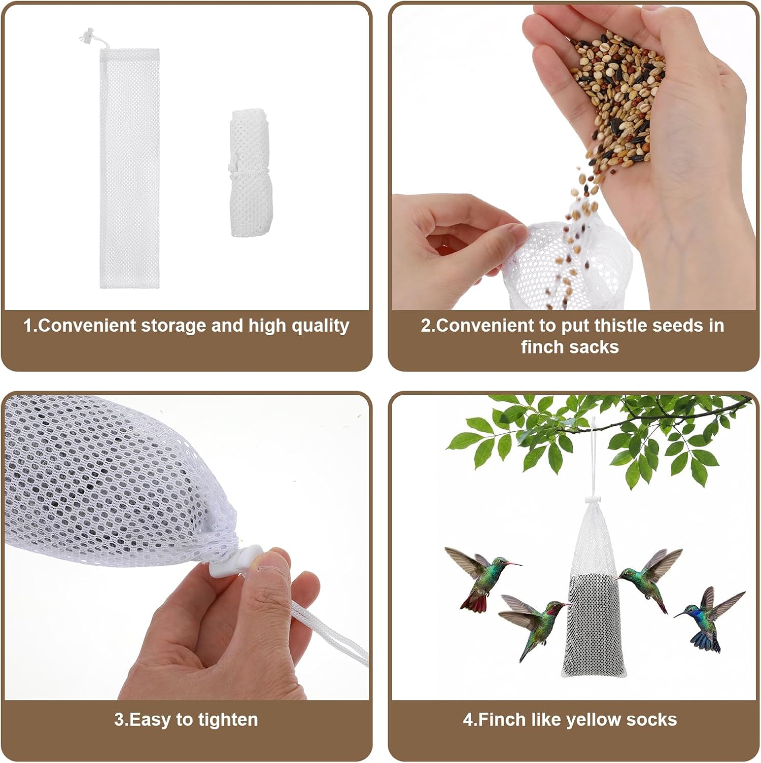 Xinjoduz 6 PCS Finch Sock Feeder for Outdoor, Durable Instant Thistle Seed Feeder Sacks Hanging Birds Feeders, Bird Food Supply Tools for Garden Yard Wild Finch Feeding (White, 3.94 x 15.5 Inch) - Happypetzone.online - Image 3