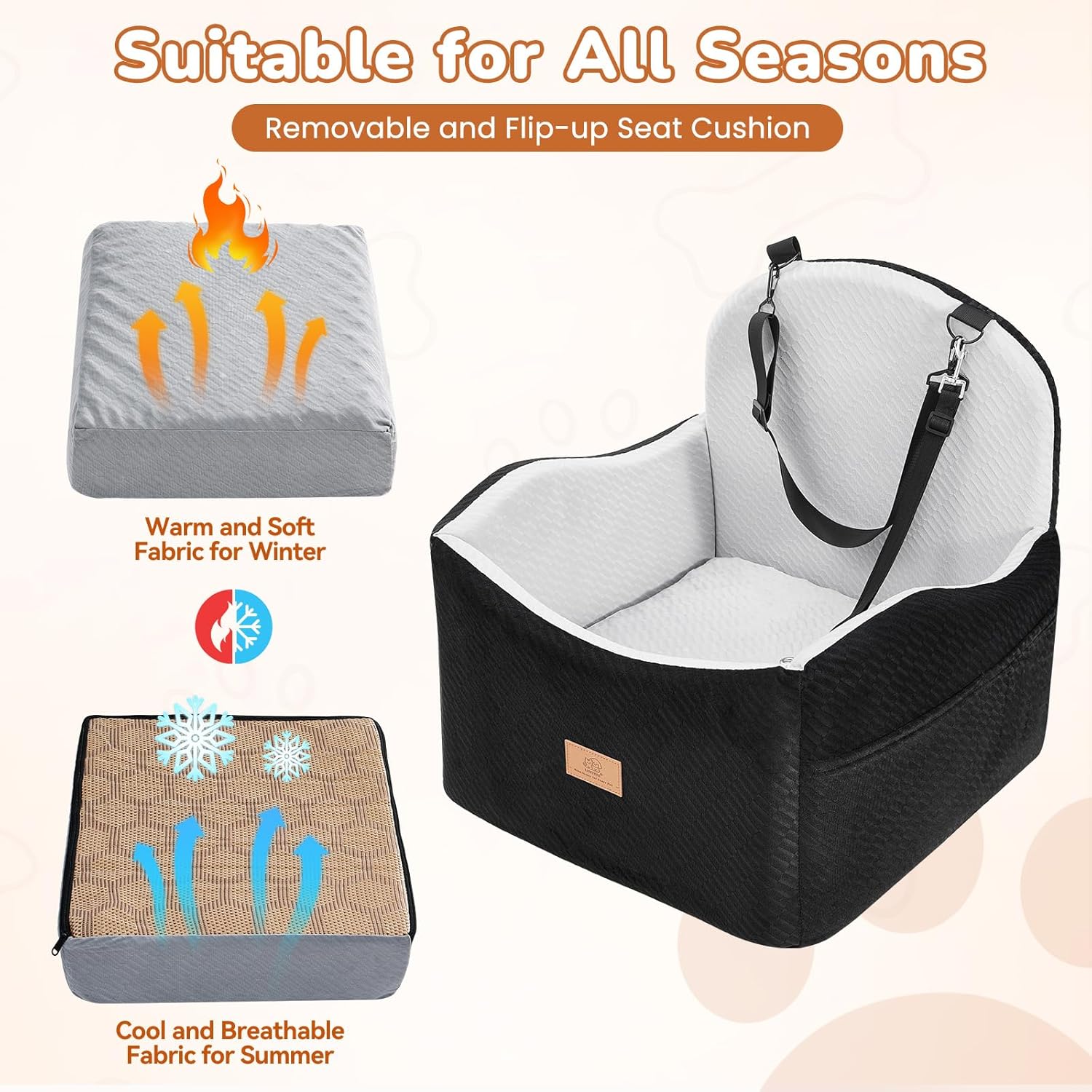 Dog Car Seat for Medium/Small Dogs, Dog Booster Car Seat, Pet Booster Seats Up to 40lbs with Waterproof Layer, 3 Storage Pockets and Safety Belt (Black/Grey) - Happypetzone.online - Image 6