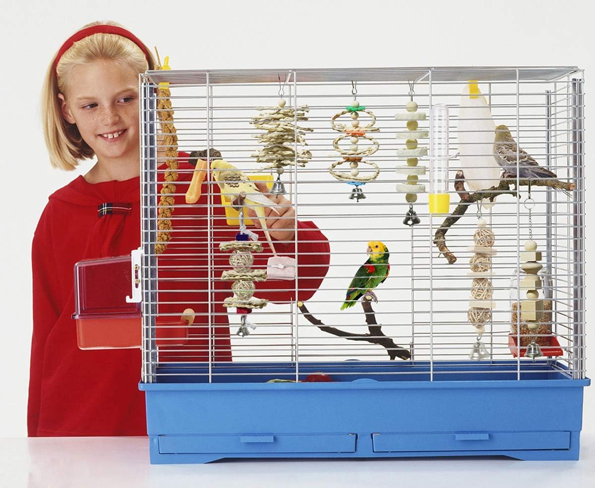 BWOGUE 7 Pack Bird Parrot Toys - Natural Wood Chewing, Climbing, Hanging & Hammock Toys for Small Parakeets, Cockatiels, Conures, Finches, Budgie, Parrots, Love Birds - Happypetzone.online - Image 4