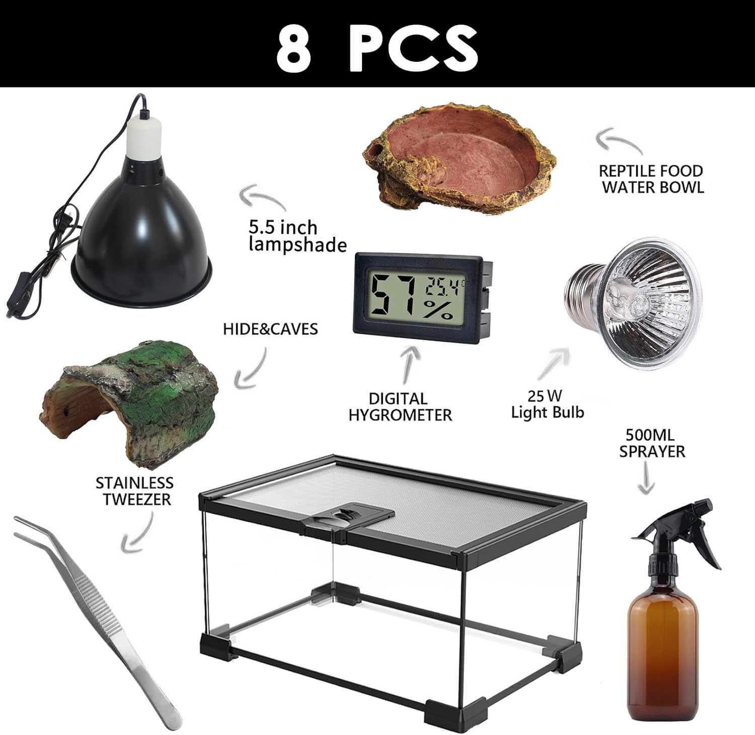 SARUFO Reptile Glass Terrarium Kit(8 Pieces) 12 * 8 * 6 in, Amphibian Tank Starter Kit, Suitable for Small Reptiles Such as Geckos, Snakes, Lizards, Chameleons,Serpents(12 * 8 * 6 inchs) - Happypetzone.online - Image 2