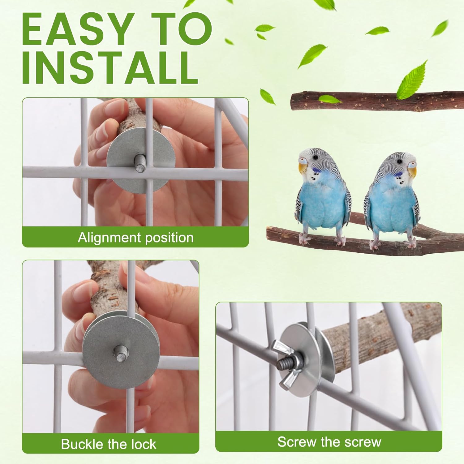 BILLIOTEAM 9PCS Apple Wood Bird Perches, Natural Parrot Stand & Chewing Toy with Multi-Branch, Straight Perch Stand, Platform & Climbing Rope, Cage Accessories for Parakeets, Cockatiels, Budgies - Happypetzone.online - Image 5