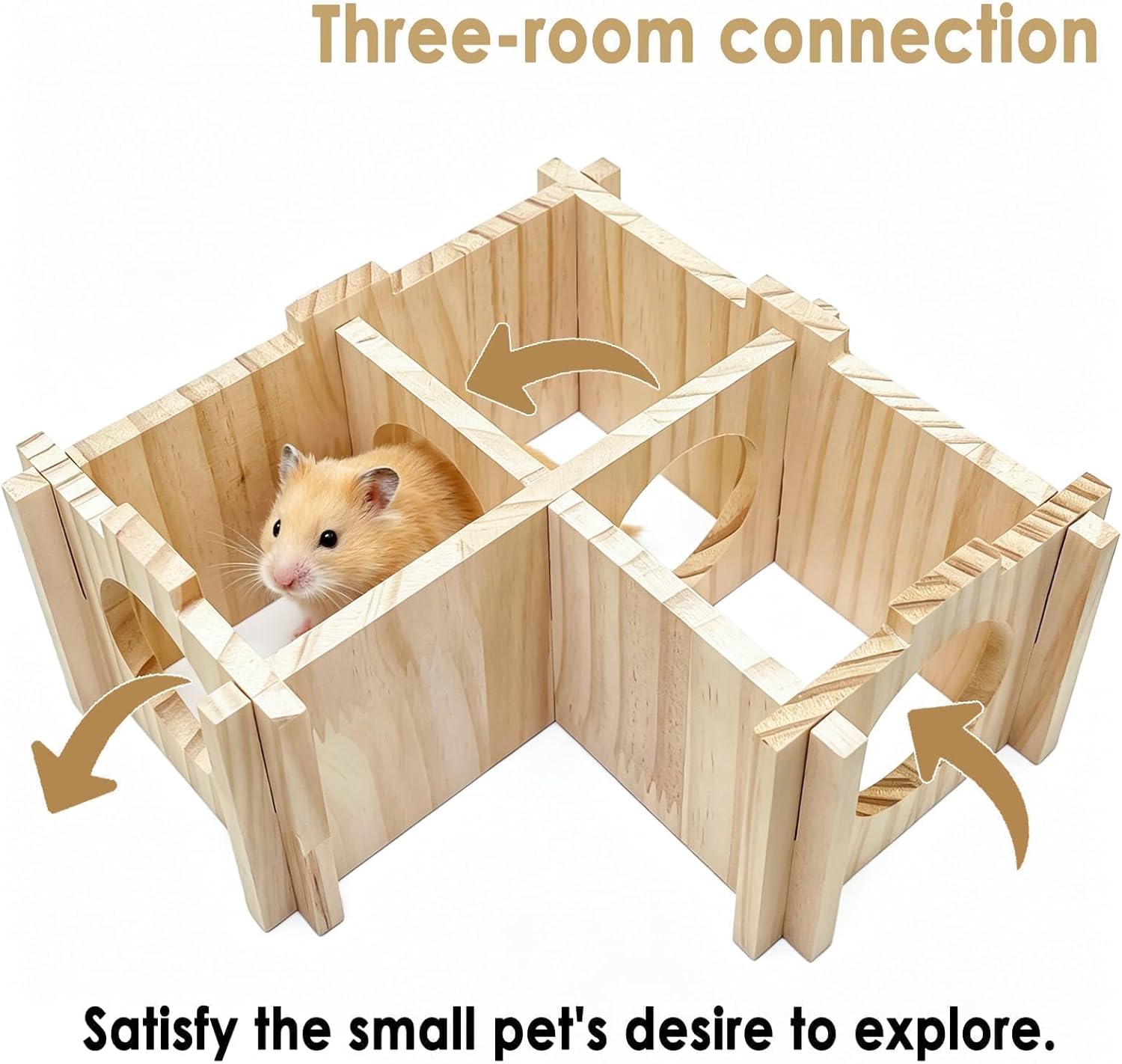 Wooden Hamster Hideout,Dwarf Hamster Hide House with Platform & Bowl & Ladder,Small Hamsters Maze Hut Hides Habitats Decor Cage Accessories for Gerbils,Mice,Mouse - Happypetzone.online - Image 4