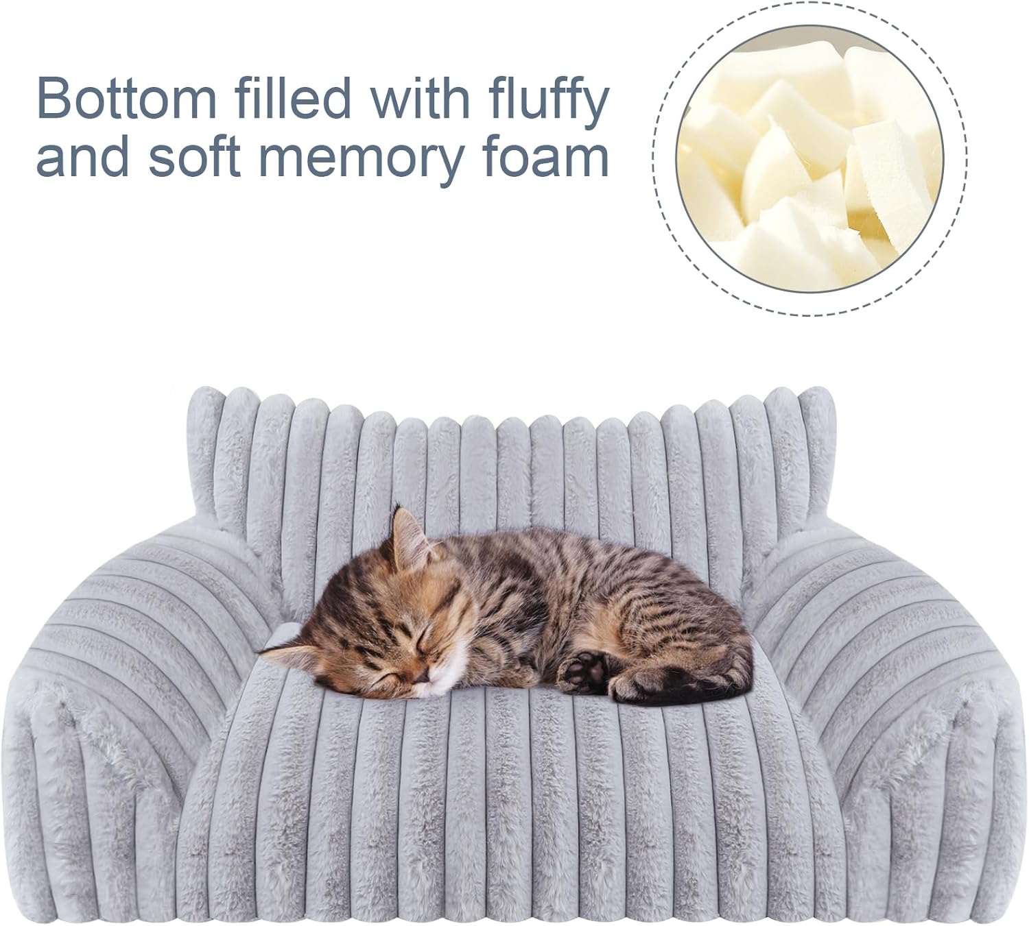 Cute Cat Couch Bed for Indoor Cats, Fluffy Pet Cat Sofa with Premium Soft Corduroy Fleece, Cute Small Dog Beds for Small Dogs, Fuzzy Puppy Chair with Removable Washable Cover (30x20x10,Grey) - Happypetzone.online - Image 3