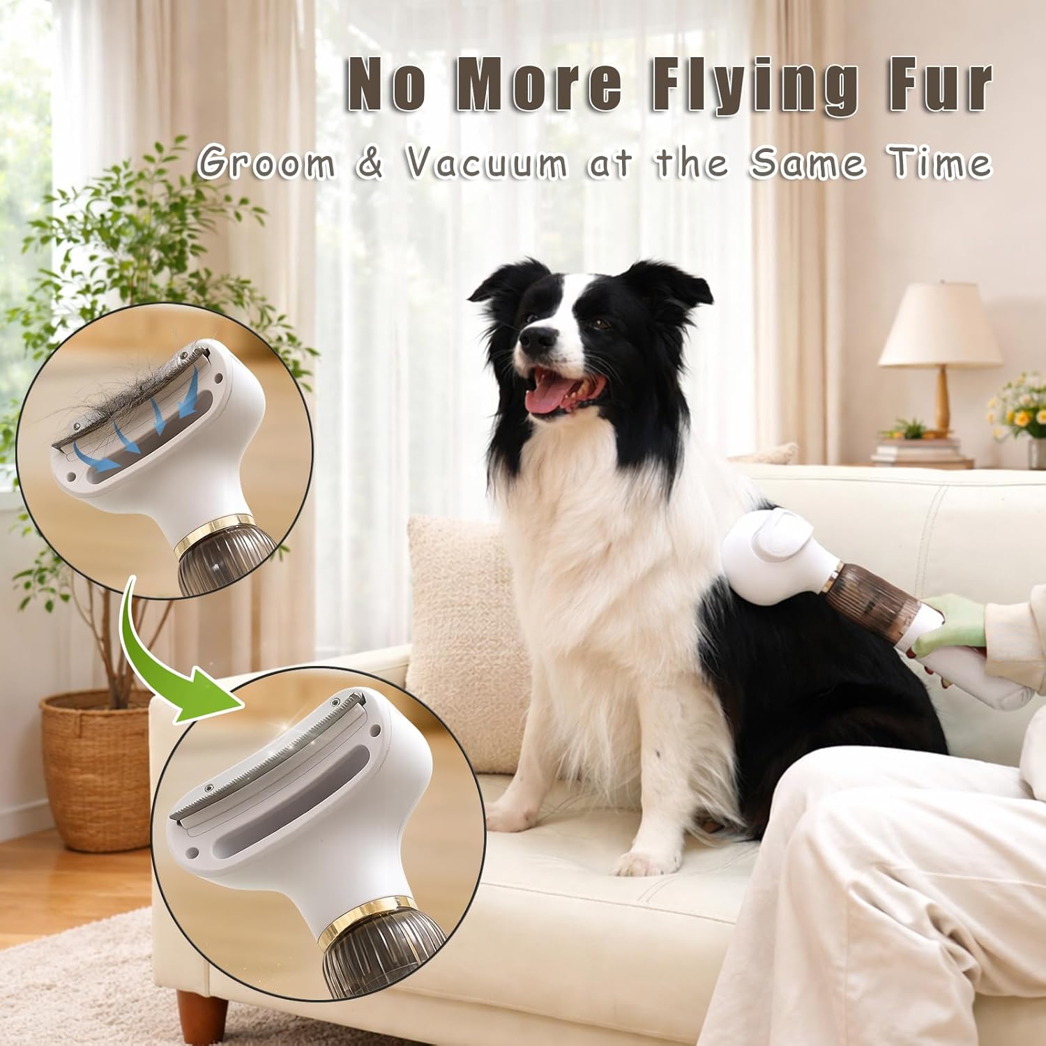 Vacuum Grooming Brush for Dog,4-In-1 Slicker Brush Kit for Shedding, Undercoat Deshedding Tool,Loose Hair Remover for Dog & Cat, Portable Pet Grooming Vacuum (white) - Happypetzone.online - Image 4