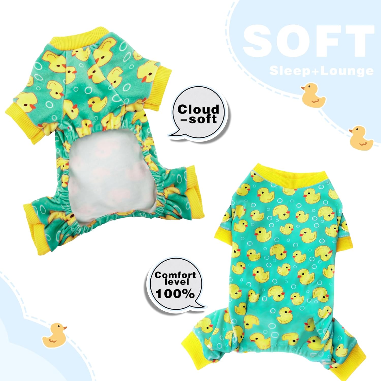 Paiaite Dog Pajamas Onesie: Comfortable Four-Legged Apparel for Small, Medium, & Large Dogs, Polyester Material for Comfort, Wrinkle Resistance, Moisture Wicking, and Stretchiness Yellow Duck S - Happypetzone.online - Image 6
