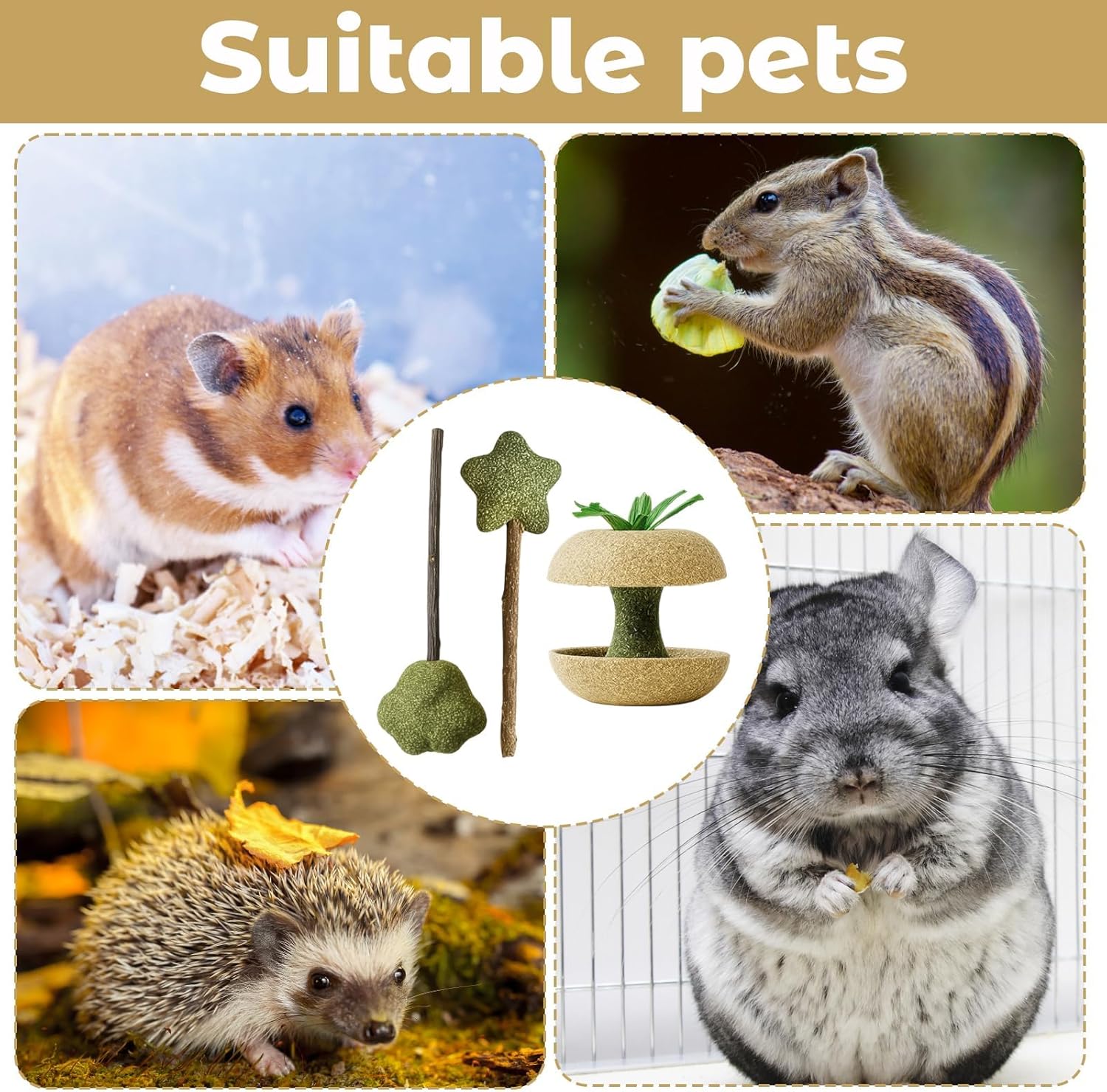 3PCS Hamster Stuff, Rabbit Chew Toys, Rat Toys, 2 Chew Sticks and 1 Apple Core, Small Animal Teeth Care, Natural Wood Material - Happypetzone.online - Image 7