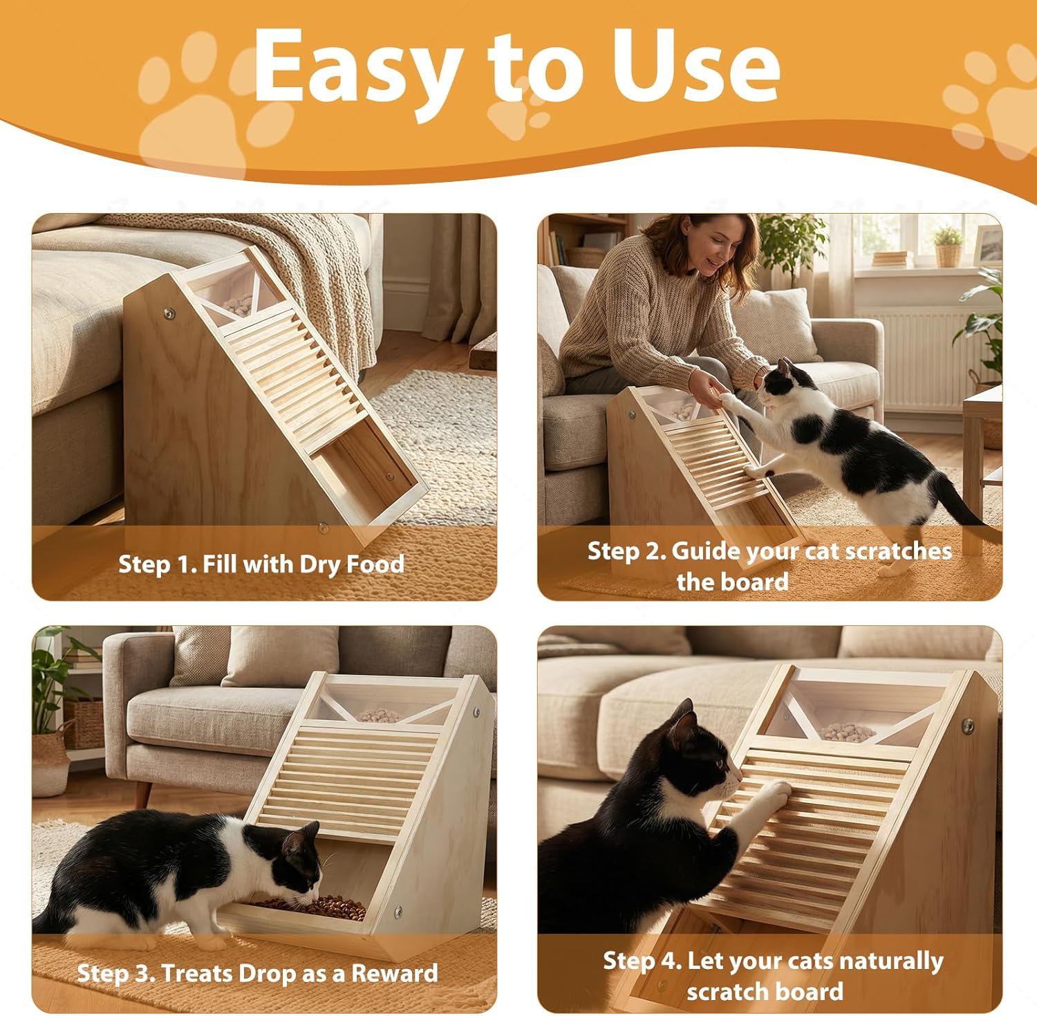 Interactive Cat Treat Toy – Wooden Food Dispensing Cat Toy for Indoor Cats, Paw-Activated Reward Feeder, Cat Enrichment & Puzzle Toy for Mental Stimulation (Pine) - Happypetzone.online - Image 2