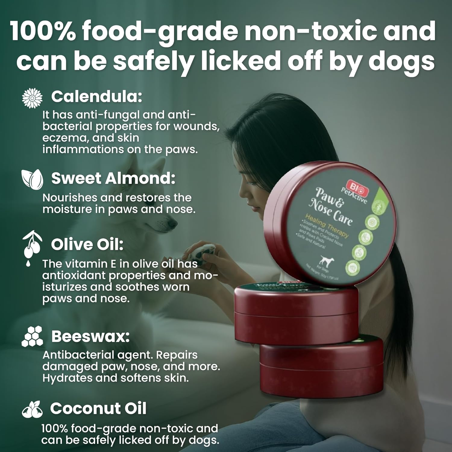 Bio PetActive Paw & Nose Balm for Dogs - 100% Natural Lick-Safe Moisturizing Balm with Vitamin E-Rich Olive Oil, Calendula & Beeswax - Helps Protect, Heal & Soothe Dry Cracked Paws & Nose - 1.75 oz - Happypetzone.online - Image 3