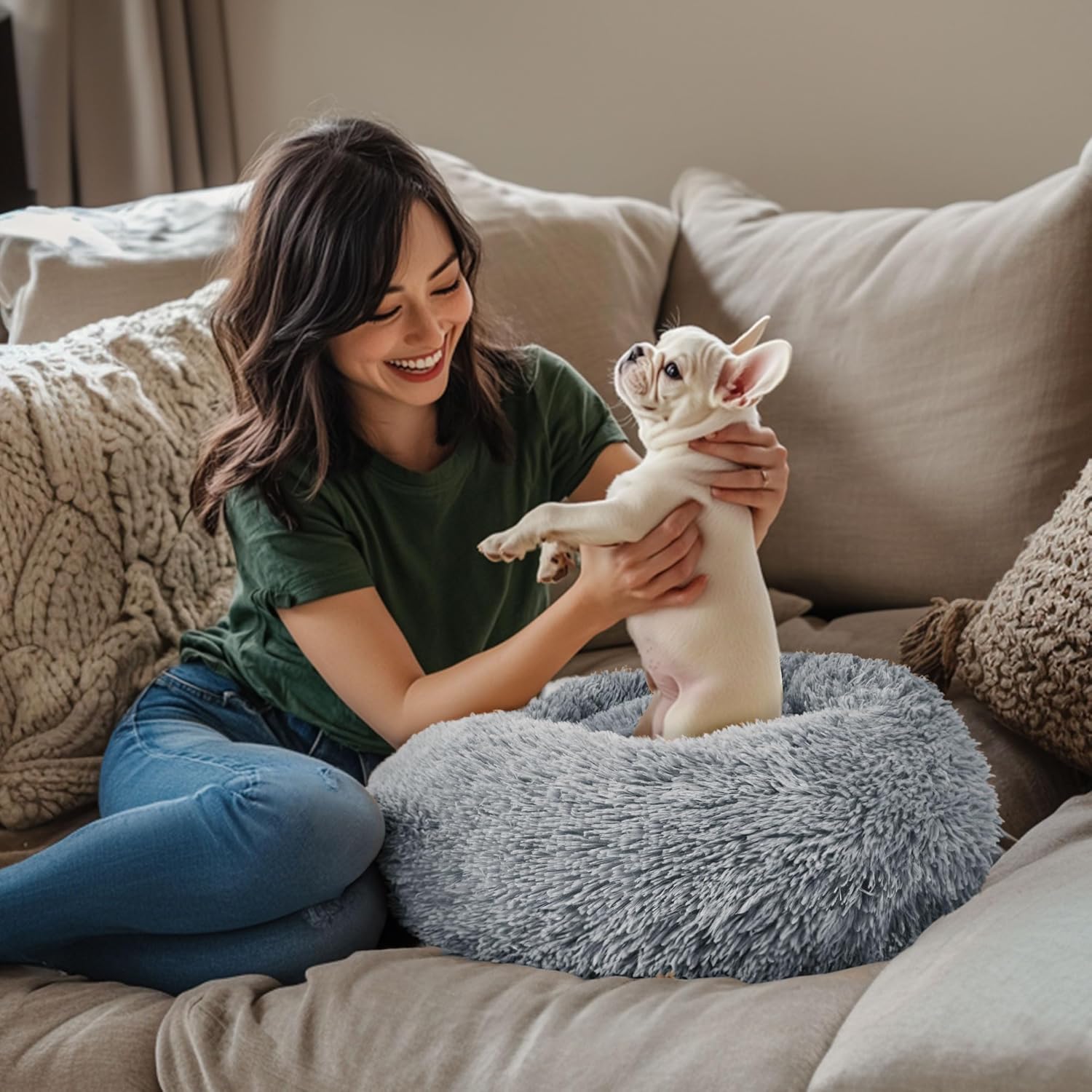 Dogs Bed for Small Dogs, Anti-Anxiety Washable Round Bed (Light Grey, 24.0" L x 24.0" W x 8.0" Th) - Happypetzone.online - Image 6