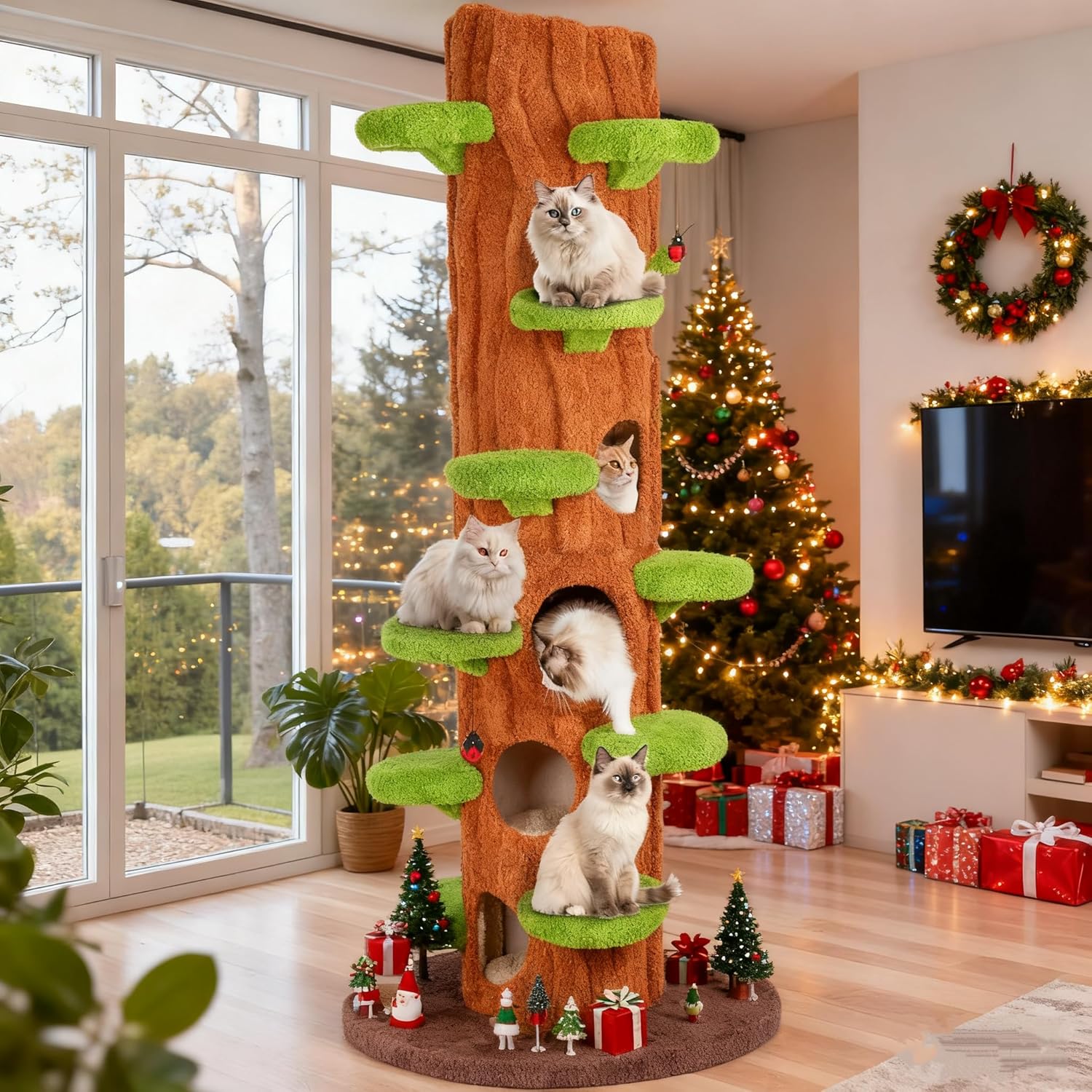 KAMABOKO 90.5 Inch Luxury Cat Tree with Scratching Post, Tall Cat Tree Tower with Sisal Scratching Pad, Multiple Jumping Platforms, Cute Hanging and Spring Toys, Large Cat Condo for for Indoor Kittens - Happypetzone.online - Image 2