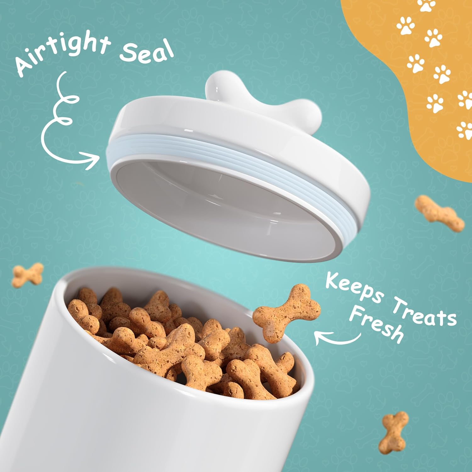 Barnyard Designs Large Dog Treat Container Airtight with Lid, Cute Rustic Ceramic Dog Treat Storage Jar for Kitchen Counter (White) - Happypetzone.online - Image 3