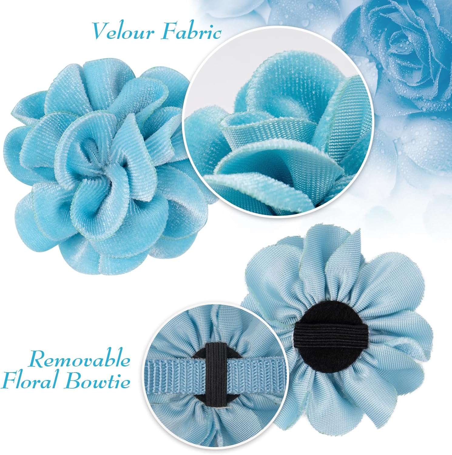 azuza 2 Pack Cat Collar Floral with Bell and Removable Flower Bowtie Breakaway Adjustable Velvet Fabric Cat Collar for Pets and Daily Decoration,Blue & Royal Blue - Happypetzone.online - Image 3