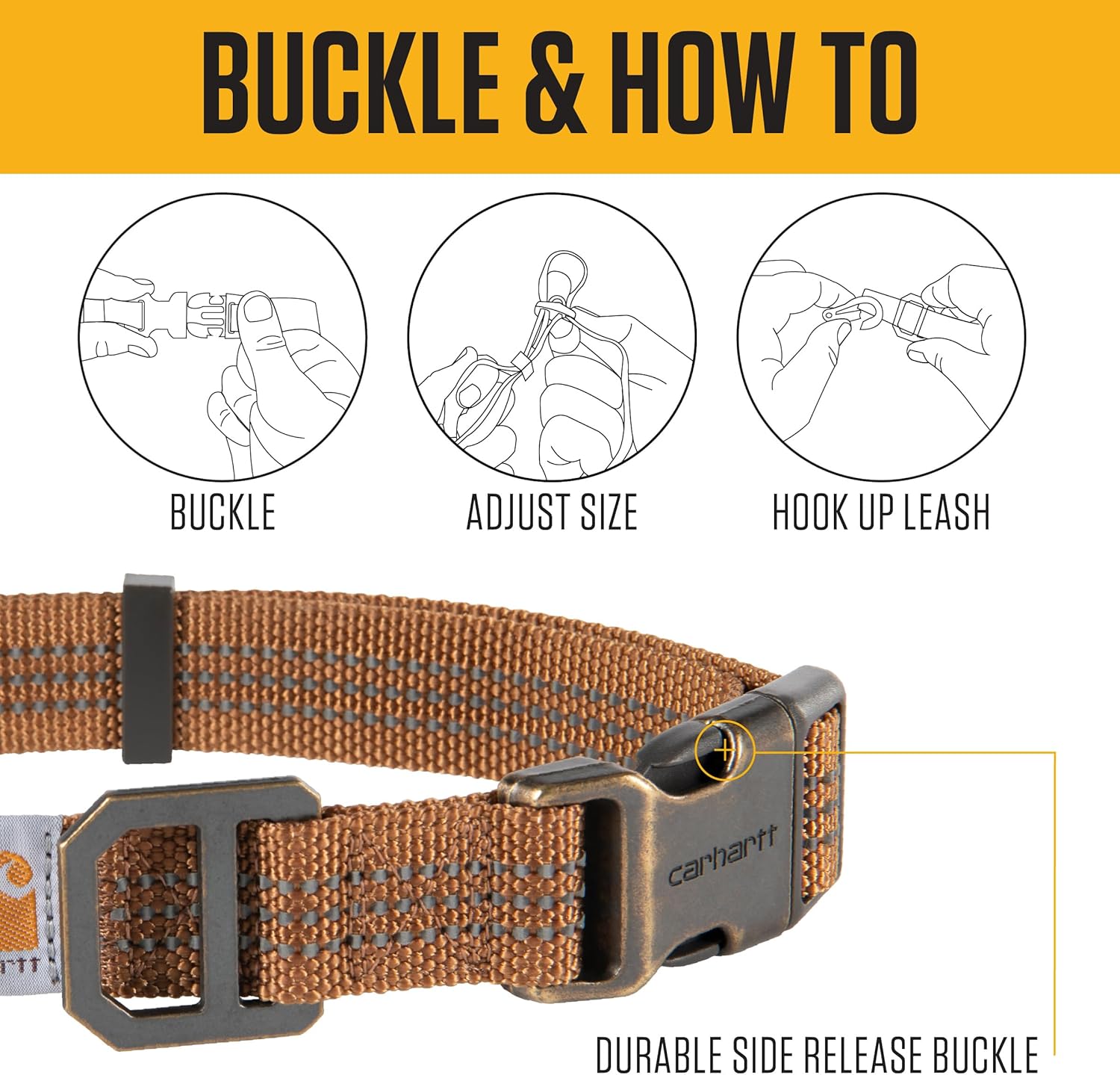 Carhartt Nylon Webbing Dog Collar, Fully Adjustable W/Durable Side Release Buckle and Reflective Stitching, Shaded Spruce, Medium - Happypetzone.online - Image 3