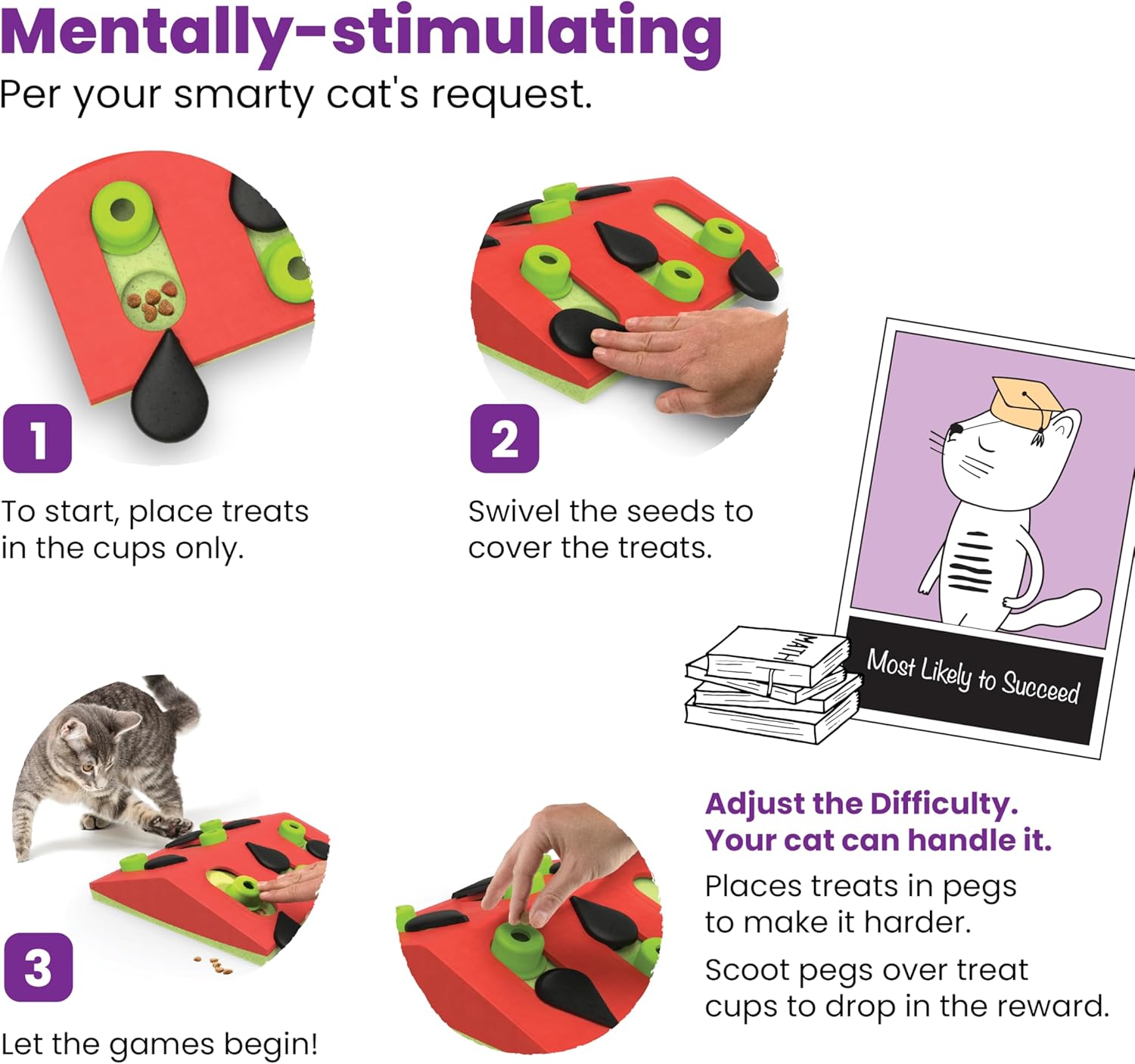 Catstages by Nina Ottosson Melon Madness Puzzle & Play – Interactive Treat Puzzle Feeder for Cats, 12 Hidden Treat Compartments Slow Feeder, Durable & Easy-Clean, 10 Inches, Pink - Happypetzone.online - Image 6