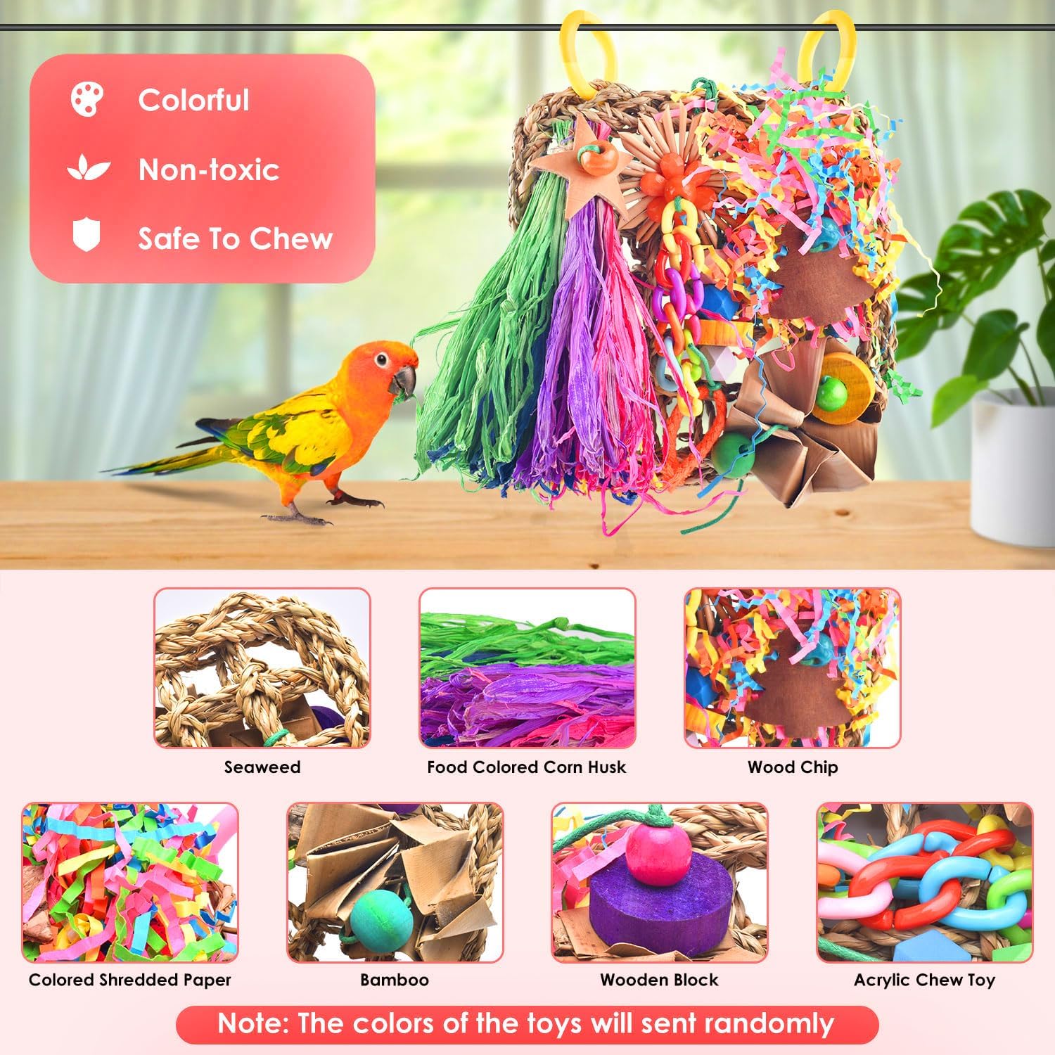 KATUMO Conure Toys, Bird Grass Mat Parakeet Shredder Hanging Toy Cockatiel Foraging Entertainments Parrot Climbing Wall Chewy Lovebird Cage Playthings for Small to Medium Birds - Happypetzone.online - Image 3