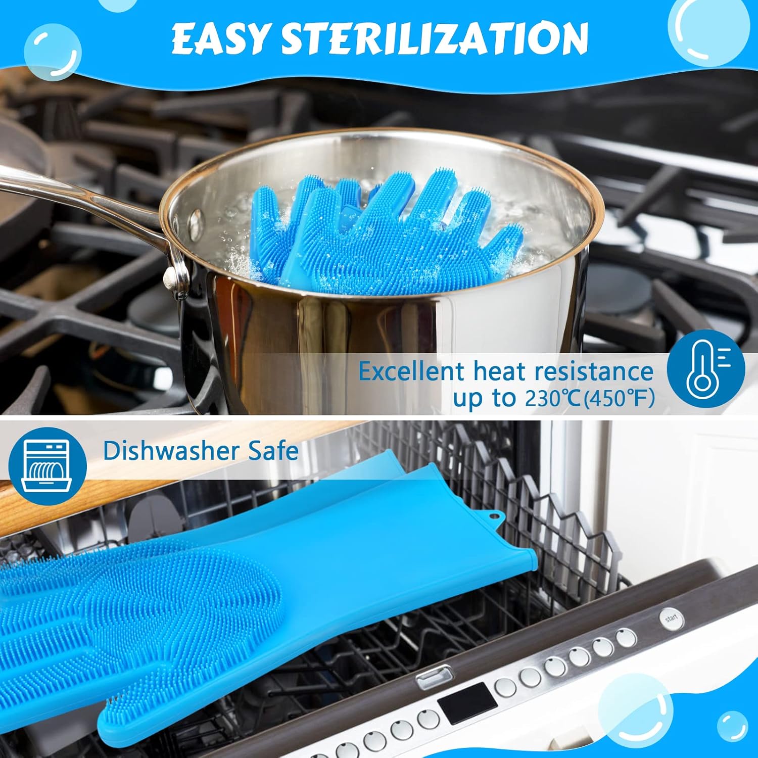 Pecute Pet Grooming Gloves - Heat Resistant Silicone Gloves with High-Density Teeth, Enhanced Five Finger Design for Bathing and Massaging Dogs and Cats, Blue - Happypetzone.online - Image 5