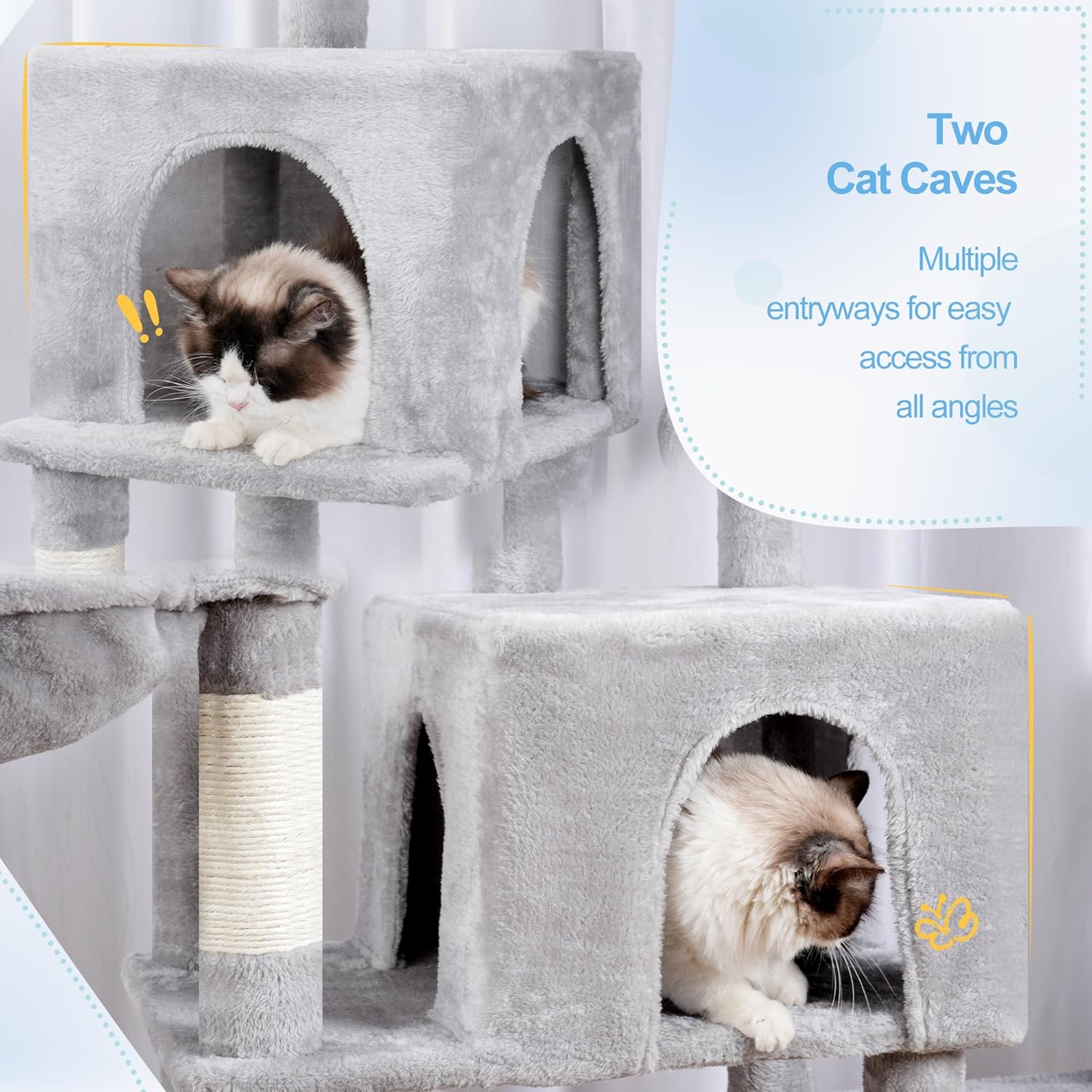 Hey-brother Cat Tree Tower, Scratching Posts with a Extended Part, Wide Platforms, Cozy Condos, Hammocks, Sisal Columns and Ball for Indoor Cats, 70.1 Inches, Light Gray MPJ038W - Happypetzone.online - Image 5