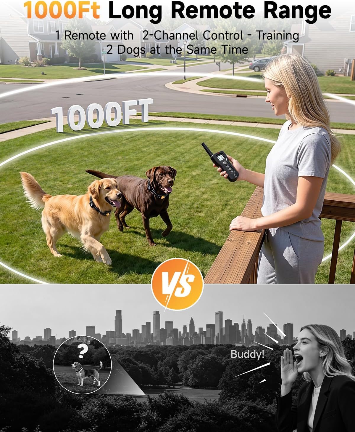 PATPET Dog Shock Collar - Rechargeable Dog Training Collar with Remote for Medium Large Dogs, 3 Training Modes (Beep/Vibration/Shock) IPX7 Waterproof 1000Ft Electric Dog Collar (Black) - Happypetzone.online - Image 3