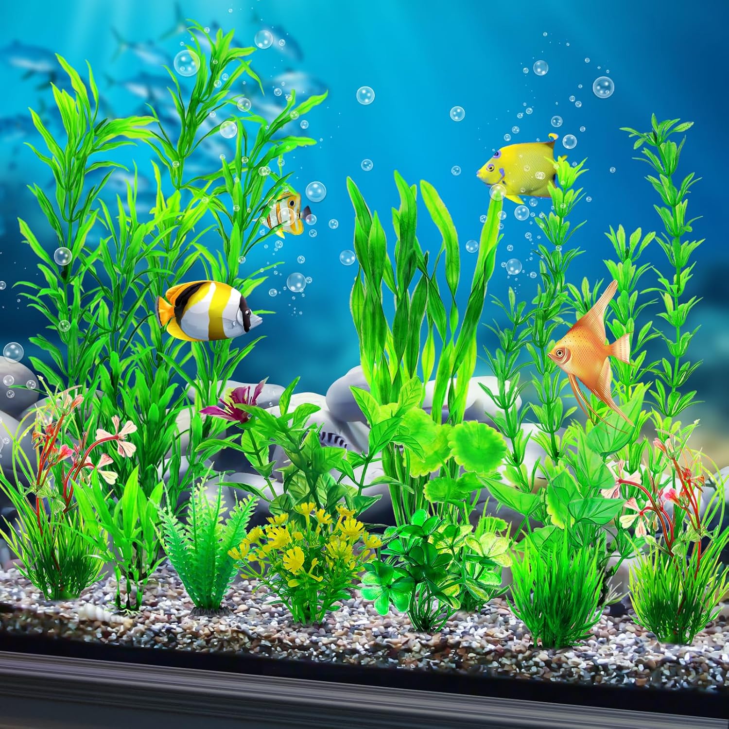 CousDUoBe 12pcs Fish Tank Accessories Aquarium Decorations Green Plants, Green Fish Tanks Decoration Plants, Fish Tank Decor, Aquarium Decor Plastic Plants - Happypetzone.online - Image 3