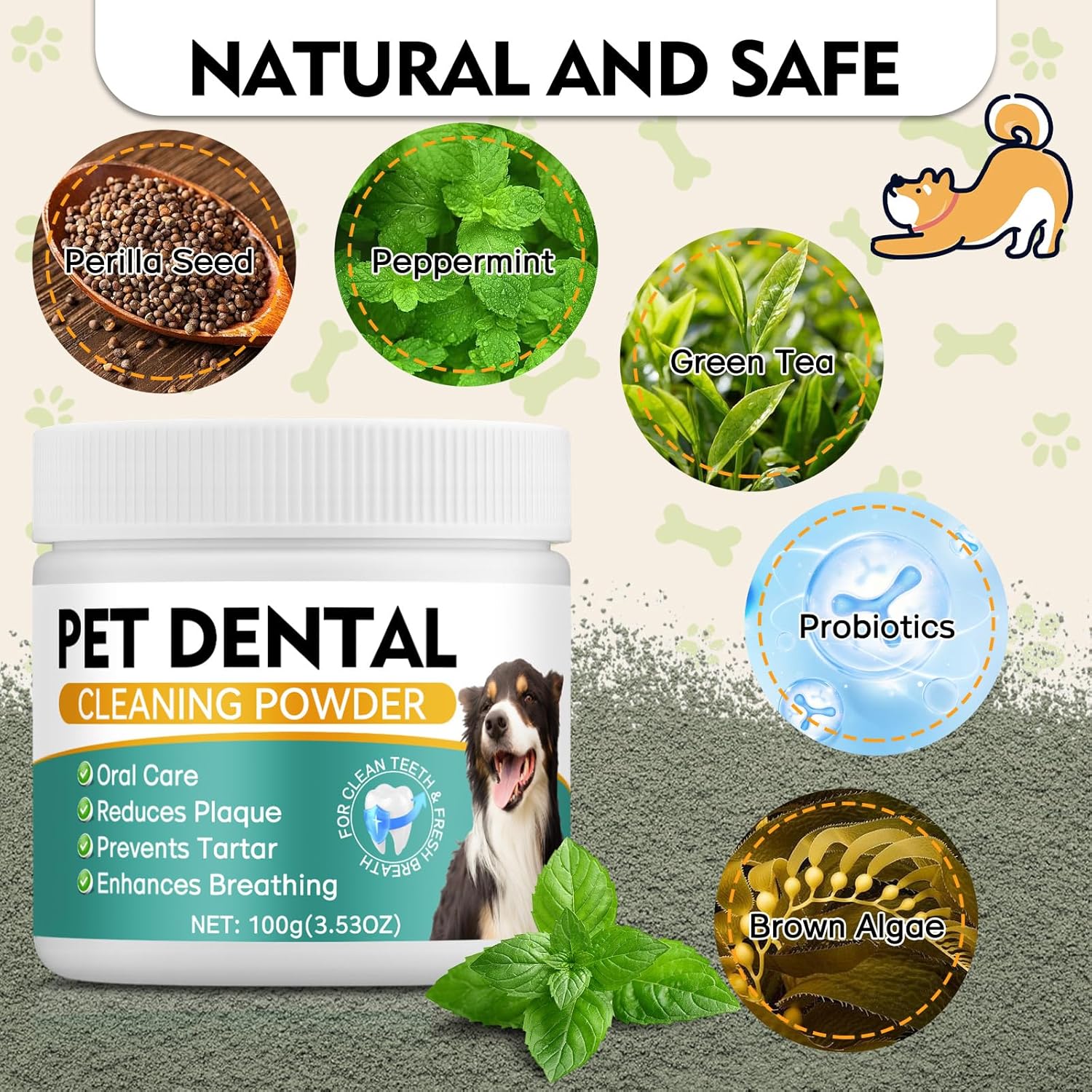 Dog Dental Powder, Dog Teeth Cleaning Powder- Natural Breath Freshener for Dogs, Tartar & Plaque Remover, Dental Care for Small, Medium, Large Dogs & Cats (Dog Dental Powder) - Happypetzone.online - Image 4