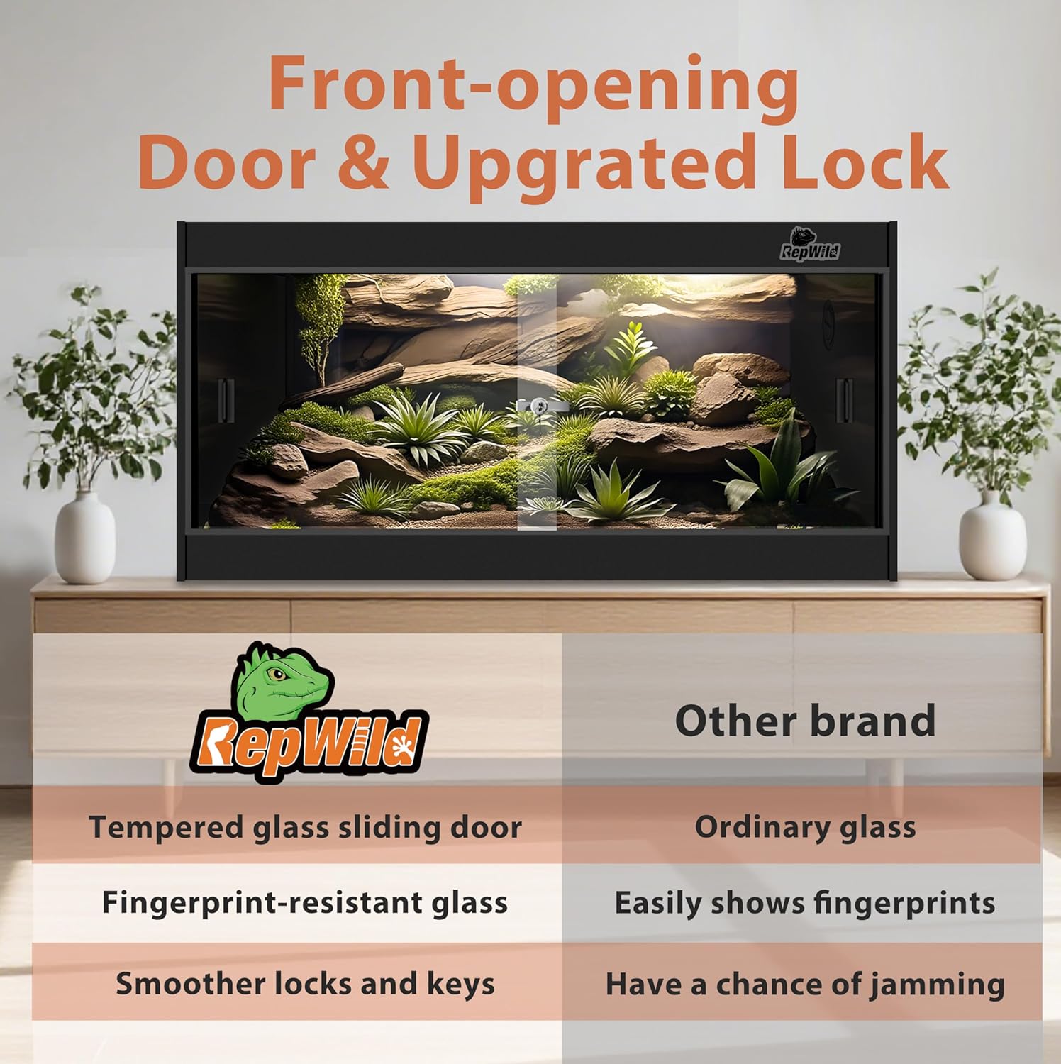 50 Gallon PVC Reptile Enclosure, RepWild 36"x18"x18" Terrarium/Tank with Heavy-Duty Screen Top, Glass Sliding Doors & Lock for Bearded Dragons, Ball Python, Geckos, Lizards - Happypetzone.online - Image 5