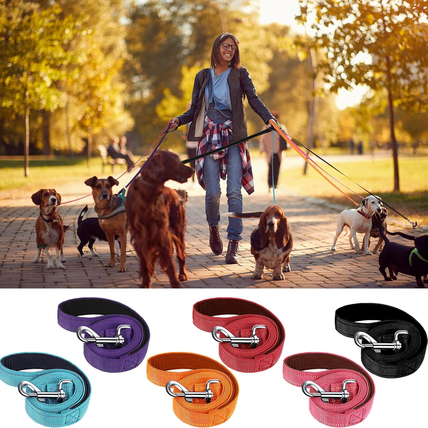 6 Pieces Dog Leash Bulk for Medium and Large Dog, Heavy Duty Nylon Pack Dogs Leashes Padded Handle Double Sided Reflective Puppy Collar for Walking, Training, 5 Feet(Classic) - Happypetzone.online - Image 6