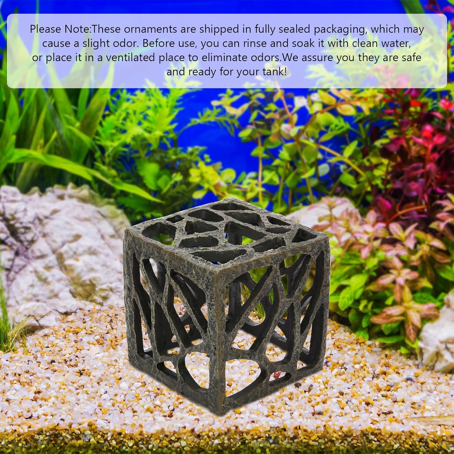 Cube Aquarium Decoration Resin-Modern Hollow Geometric Fish Tank Ornament for Shrimp & Plant Tanks-Approx. 4.1" L x 4.1" W x 4.1" H(Cube) - Happypetzone.online - Image 5