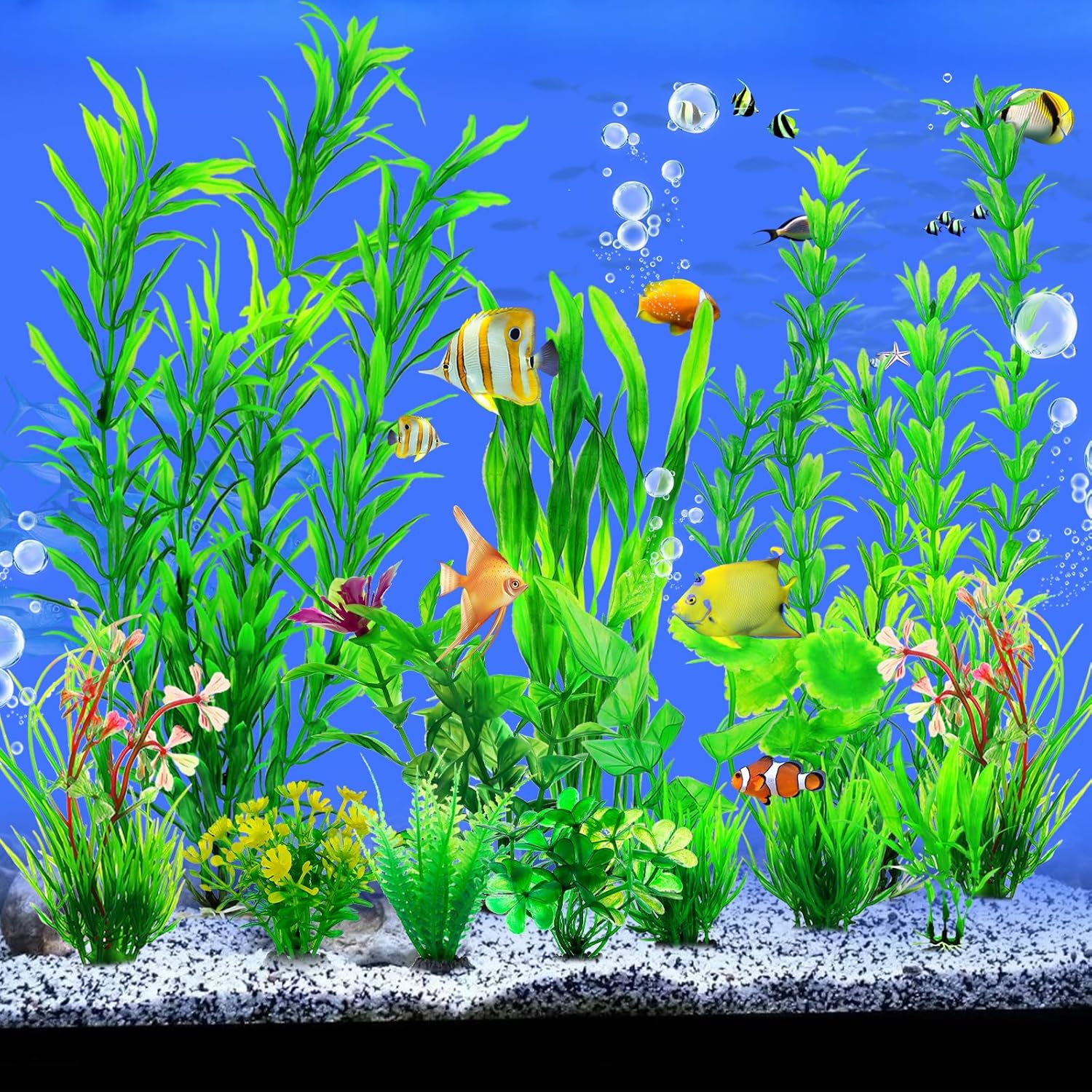 CousDUoBe 12pcs Fish Tank Accessories Aquarium Decorations Green Plants, Green Fish Tanks Decoration Plants, Fish Tank Decor, Aquarium Decor Plastic Plants - Happypetzone.online - Image 4