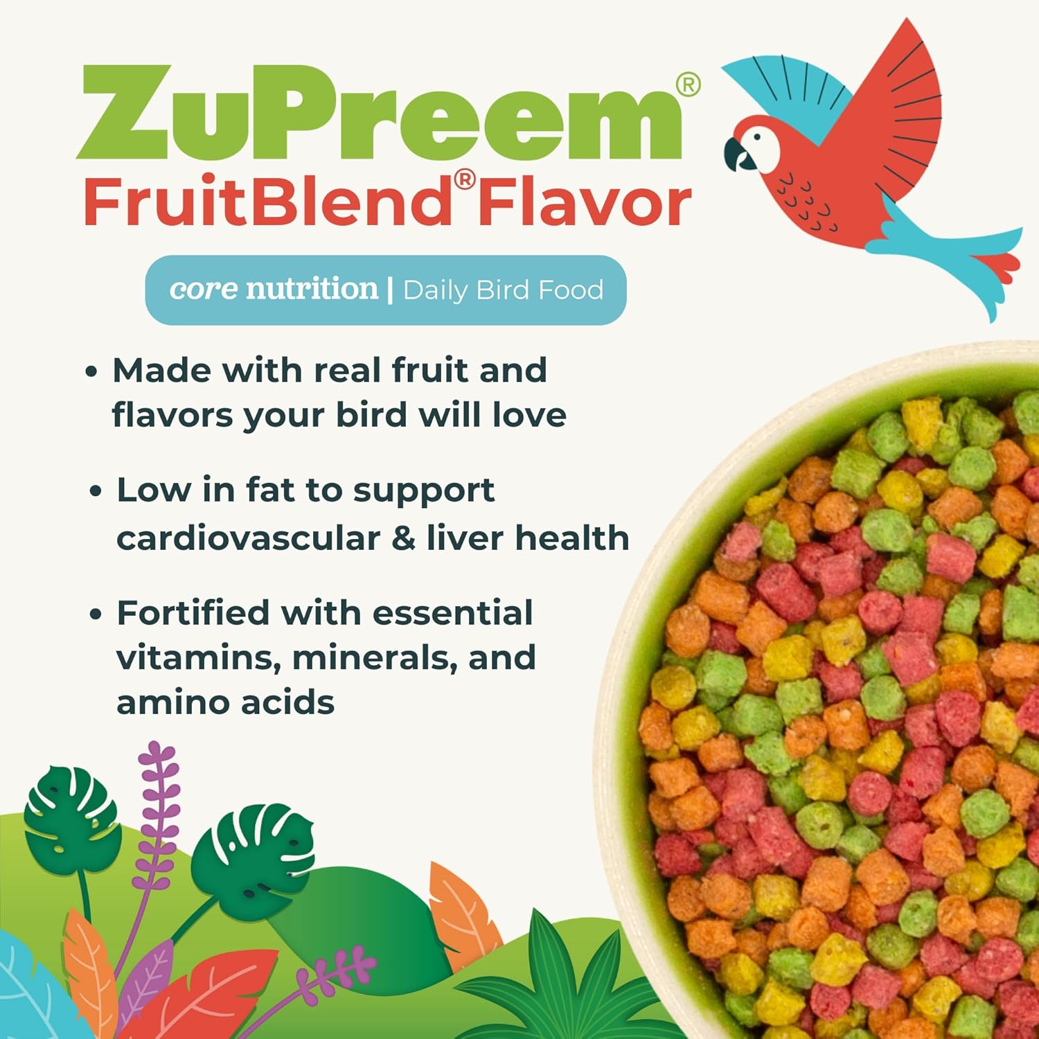 ZuPreem FruitBlend Bird Pellets, Daily Bird Food for Parakeet, Budgie, Parrotlet, Dove, Core Nutrition for Small Birds, Made in USA, Parakeet & Budgie Food (S, 2 lbs) - Happypetzone.online - Image 3