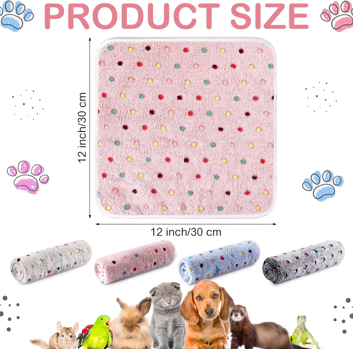 Tudomro 8 Pcs Guinea Pig Blankets Washable Small Pet Fleece Bedding Cage Liners Double Sided Pet Reusable Sleep Mat Pad Cover for Ferret Chinchilla Furniture Protection(Dot,12 x 12 Inch) - Happypetzone.online - Image 2