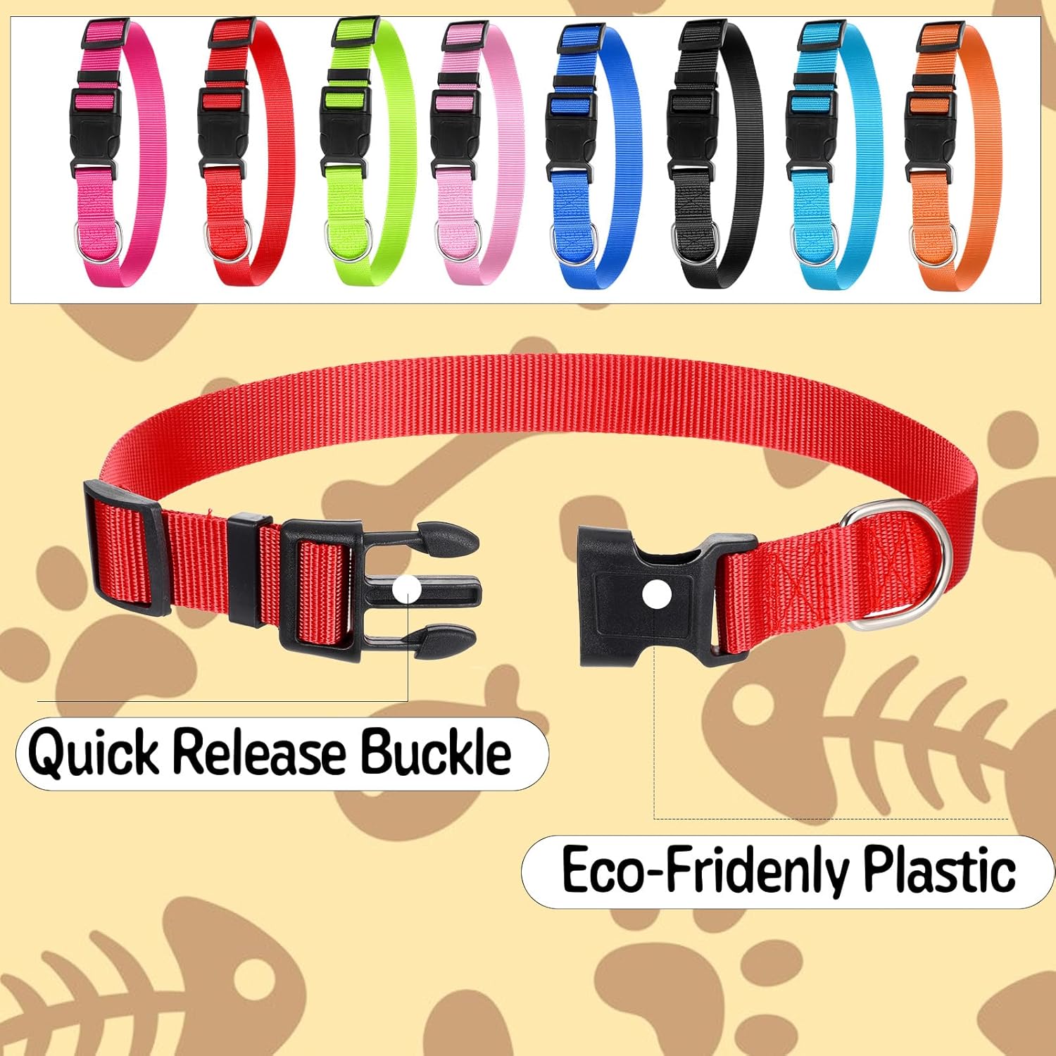 24 Pcs Dog Collars Bulk Adjustable Soft Breathable Premium Nylon Collar Reflective Dog Collar with Buckle for Medium Large Breeds for PET Travel Walk Daily (L, 8 Colors) - Happypetzone.online - Image 3