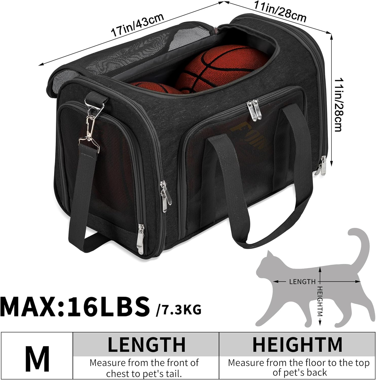 Soft-Sided Cat/Dog/Pet Carrier, Collapsible Pets Travel Carriers for Big Cats/Small Dogs with Shoulder Strap & Removable Mat, Mesh Puppy Carry Bag, Up to 16 Lbs, TSA Airline Approved(Black) - Happypetzone.online - Image 3