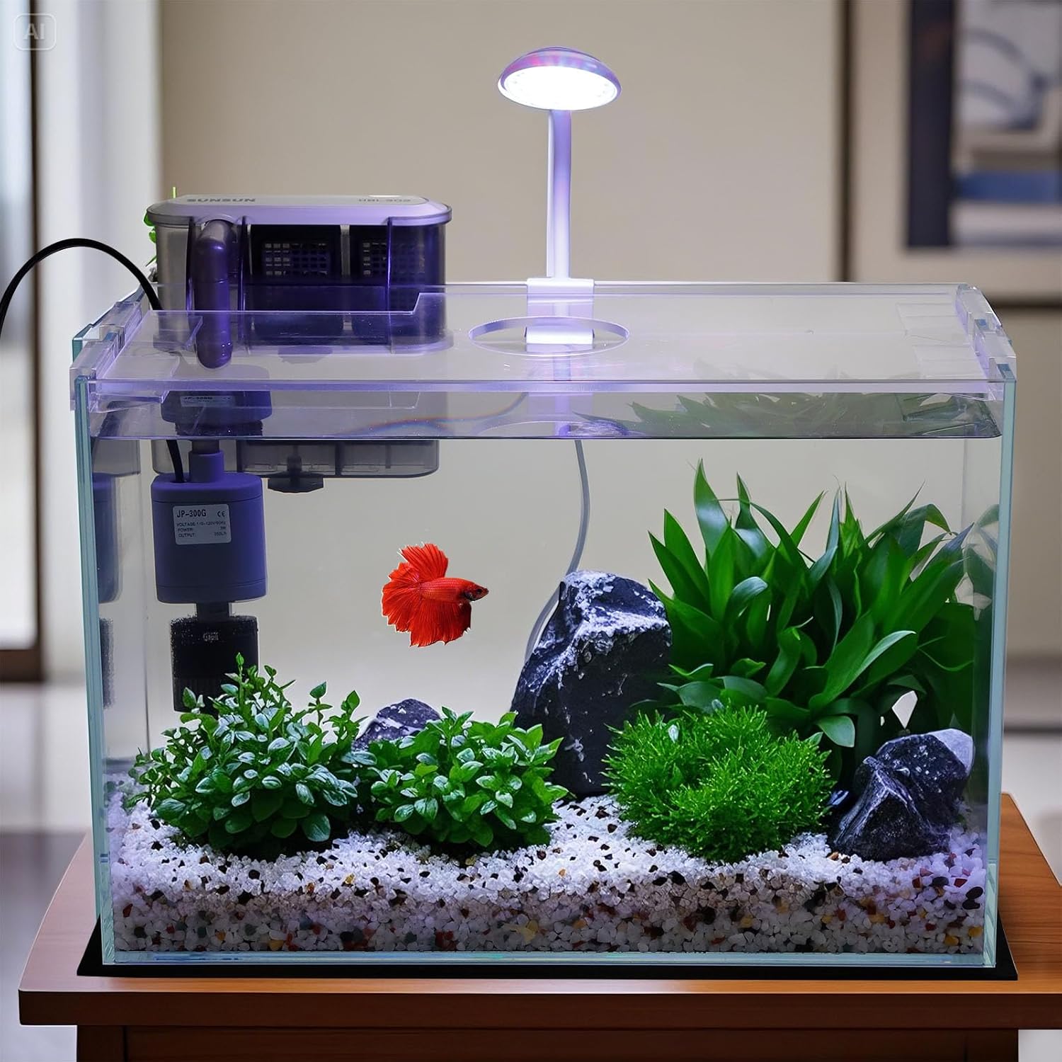Vimvins 5 Gallon Glass Small Fish Tank with Filter Light and Lid, Betta Aquarium Starter Kits - Happypetzone.online - Image 3