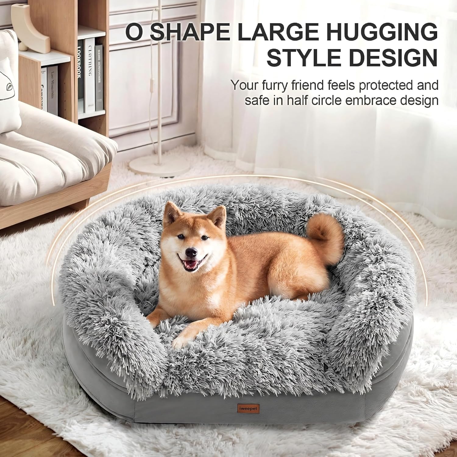 iweepet 3.7 inch Thickened Orthopedic Dog Beds for Extra Large Dogs, Fluffy Supportive Dog Sofa Bed with 28D Egg-Crate Foam, Removable Washable Cover, Waterproof Lining, Cozy Oval Design,Grey - Happypetzone.online - Image 7