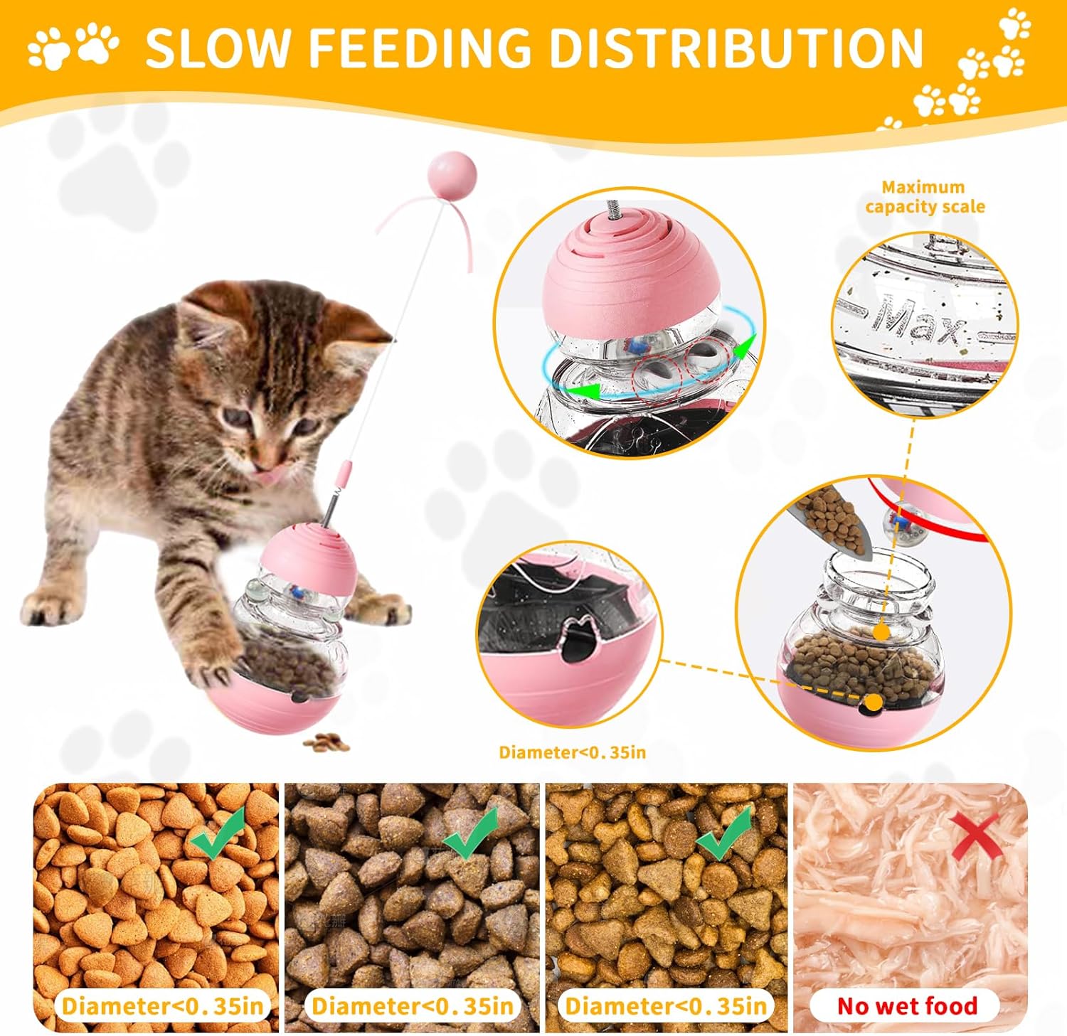 Cat Interactive Toys Engaging Wand, Slow Food Treat Dispenser, and Tumbler Design for Indoor Cats Durable, Non-Toxic, Ideal for Exercise and Boredom Relief Gift for Kitten, Pink - Happypetzone.online - Image 4