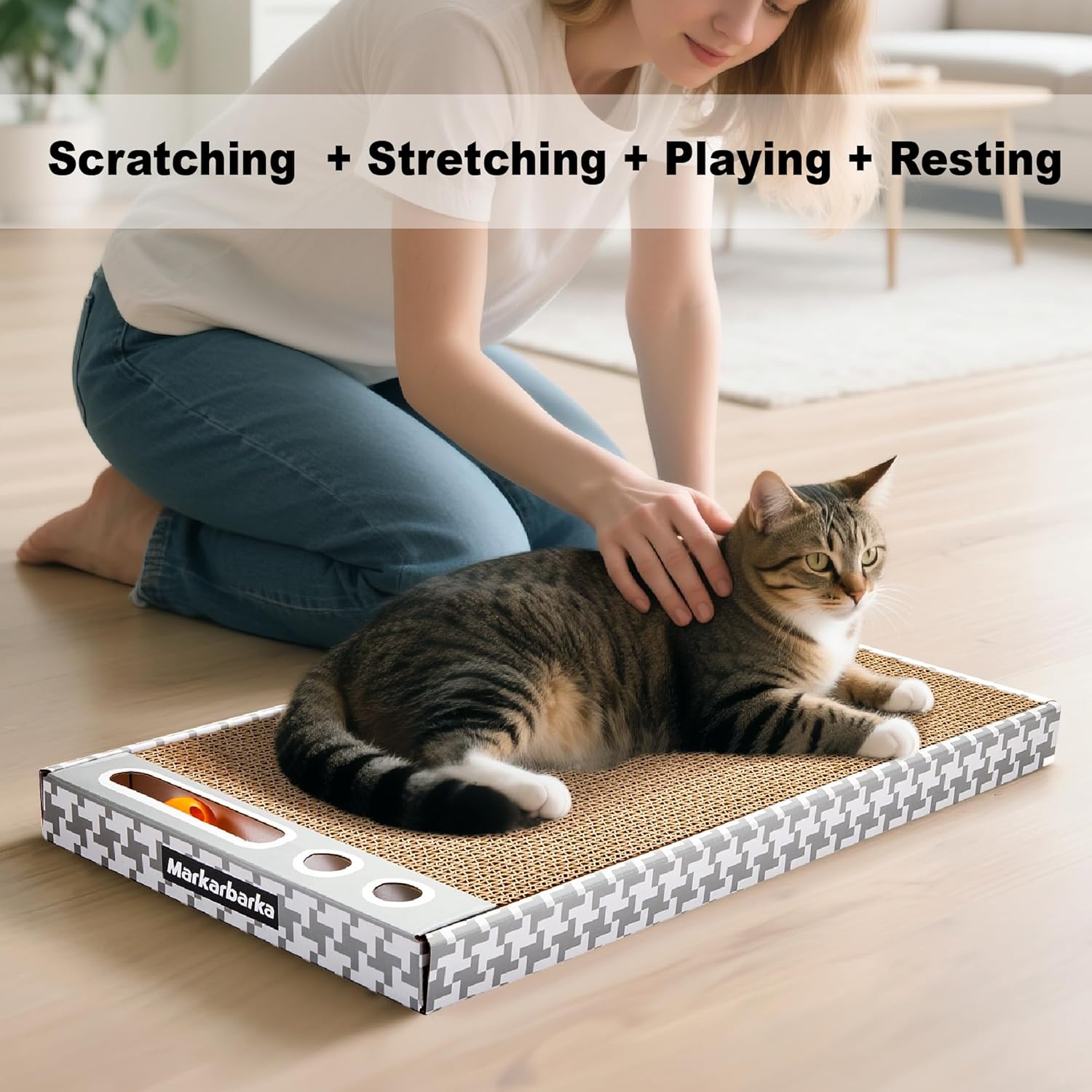 Cat Scratching Board 3 Pack – Reversible Cardboard Scratcher for Indoor Cats, Wide Boxed Scratch Pads with Bell Ball, Durable Corrugated scratchers as Furniture Protector - Happypetzone.online - Image 2