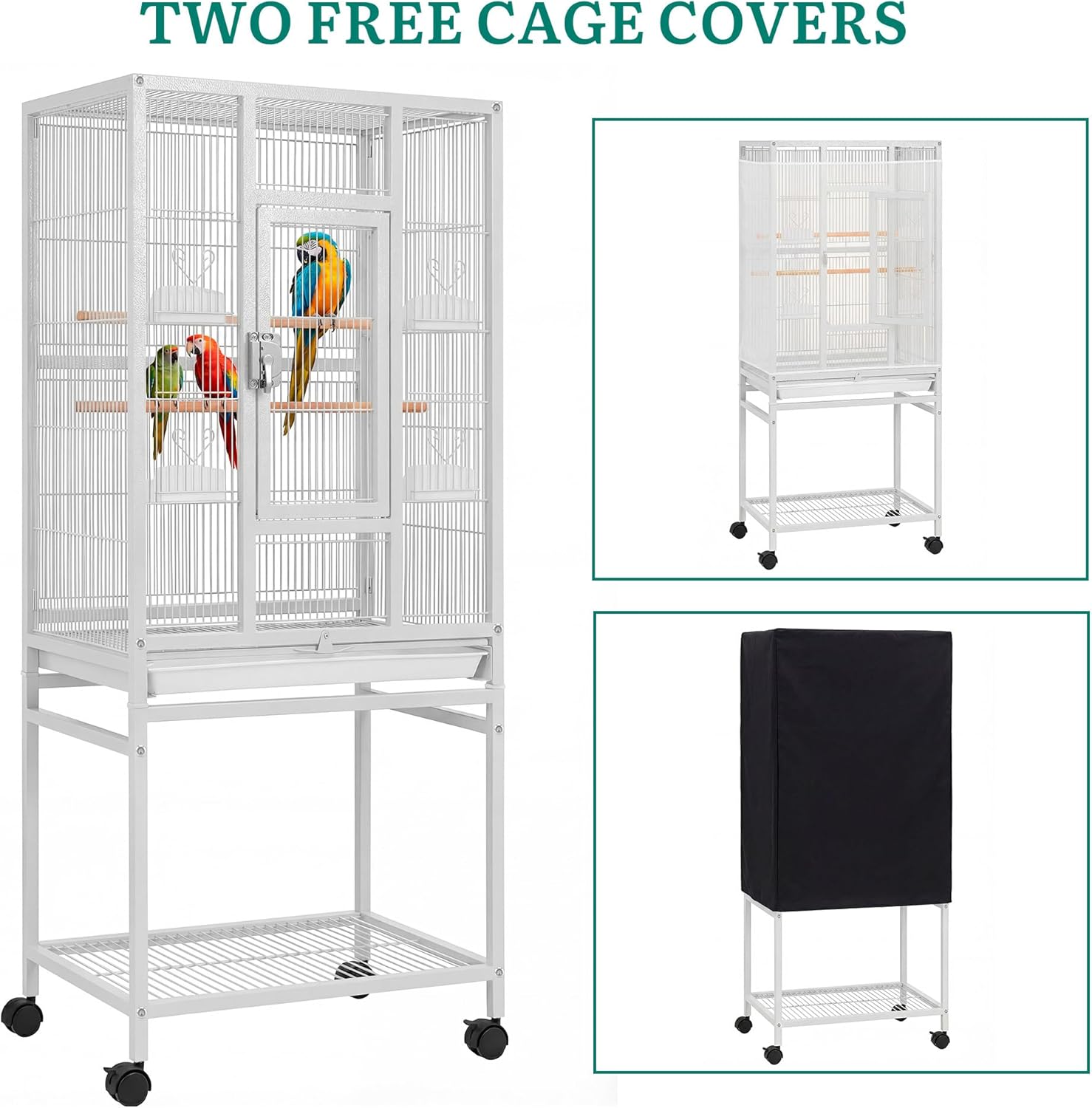 YITAHOME 53.9 inches Metal Bird Cage for Parakeets: Large Parrot Cages with Seed Catcher & Birdcage Cover with Rolling Stand & Brakes for Lovebirds Cockatiels Pigeon Finches - Happypetzone.online - Image 3