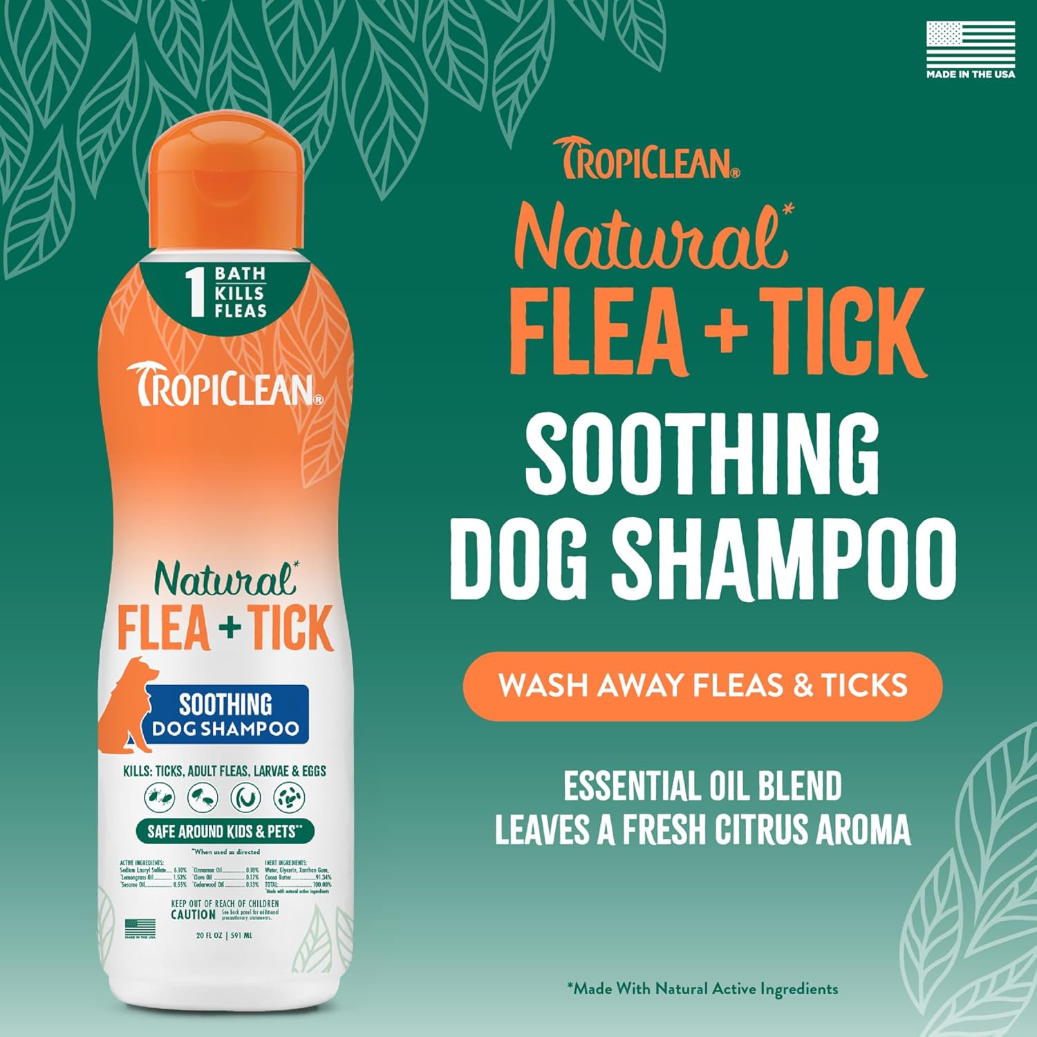 TropiClean Soothing Flea and Tick Shampoo for Dogs, Powerful & Natural Defense, for Large & Small Dogs, Made in USA, 20oz - Happypetzone.online - Image 3