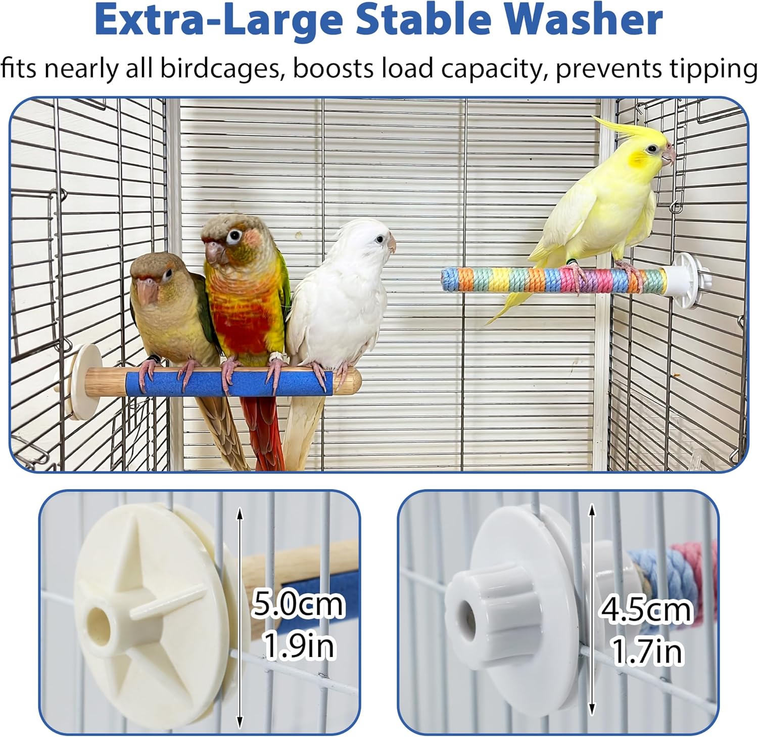 2Pcs Bird Perch for Cage, Upgraded Wooden Parrot Perch with Embedded Quartz for Gentle Claw & Nail Trimming, Cotton Rope Parakeet Perch for Soft Grip, Daily Care and Comfort Set for Cockatiel Lovebird - Happypetzone.online - Image 5