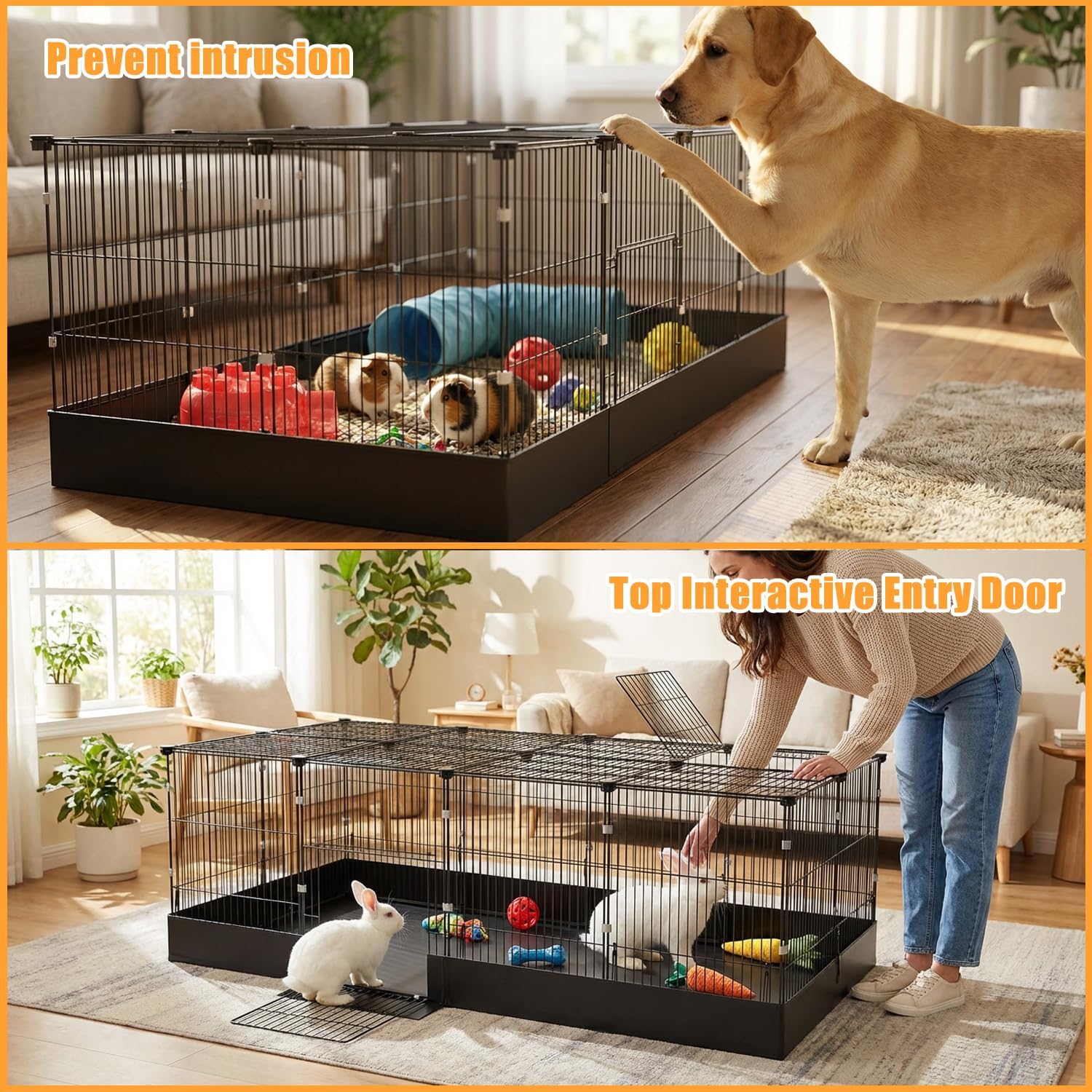 Guinea Pig Cages DIY Small Animal Playpen with Waterproof Liner, Expandable Cage for Guinea Pigs, Metal Wire Yard Fence Rabbit Cage (20 Panels - 56" L x 28" W x 18" H) - Happypetzone.online - Image 4