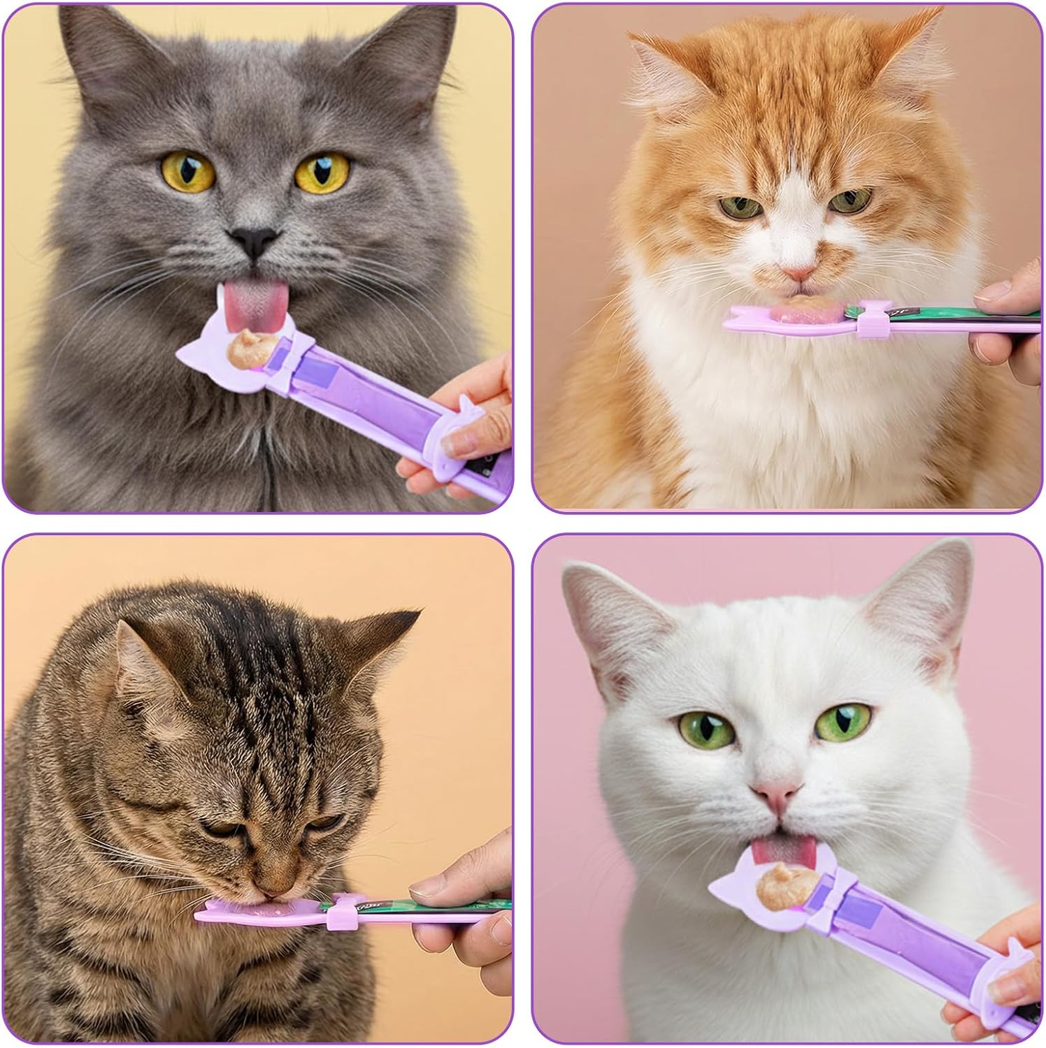 2Pcs Cat Treat Spoons Set, Lickable Cat Treat Spoon Sliding Squeeze Cats Strip Feeder Spoon Multi-Function Wet Treats Dispenser Easy Feeding Spoons for Pets (Purple, Green) - Happypetzone.online - Image 7