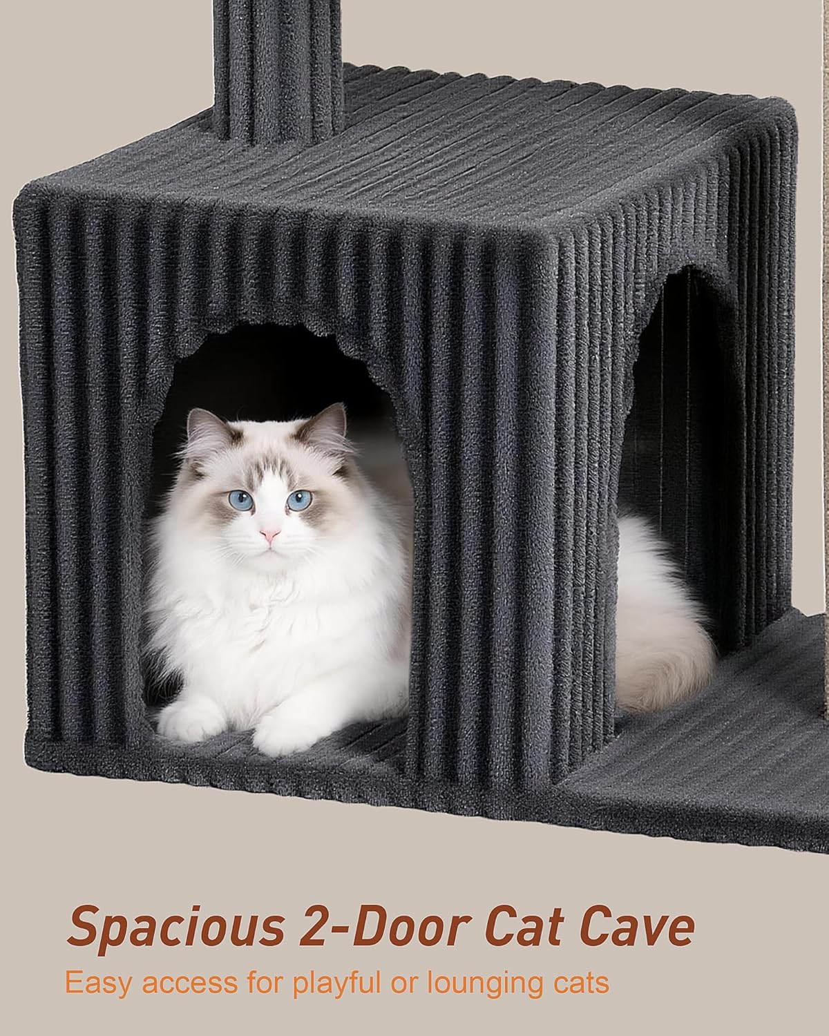 Cat Tree for Large Cat, 20.9 * 15.7in Large Perch Bed for Adult Cats, 22.8in Cat Tower with Scratching Post, Cat Condo with 2-Door for Indoor Cats, Dark Gray - Happypetzone.online - Image 3