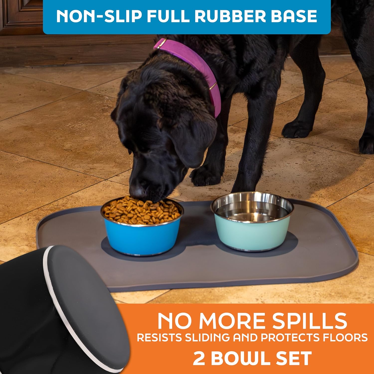 Master Pet Supply Stainless Steel Dog Bowls Set of 2 (32 Oz Each) with Non-Slip Rubber Base - Black Velvet - Basic Dog Food Bowl Water & Food Bowls for Small Medium Large Dogs & Cats, Metal Dish - Happypetzone.online - Image 4